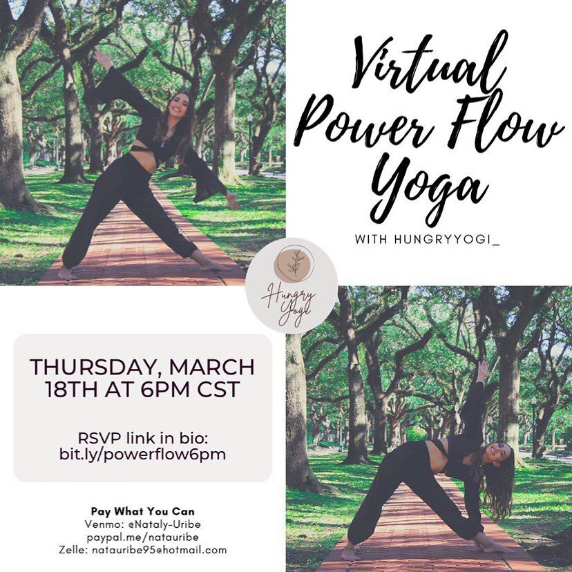 Repost from @hungryyogi_
&bull;
🌟ANNOUNCEMENT 👉🏽 No Power Flow class this Saturday, this weeks class will be moved to this Thursday, March 18th at 6PM💙🧘🏽 

✨Link to sign up in my bio✨

After filling out sign up form you will receive the link to