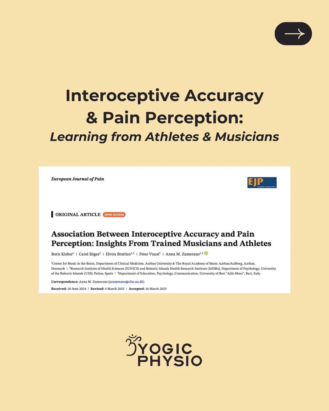 This insightful study delves into the fascinating relationship between dedicated sensorimotor training through sport or music, internal body awareness (interoception), and pain perception in healthy individuals. 

The authors found that athletes and 