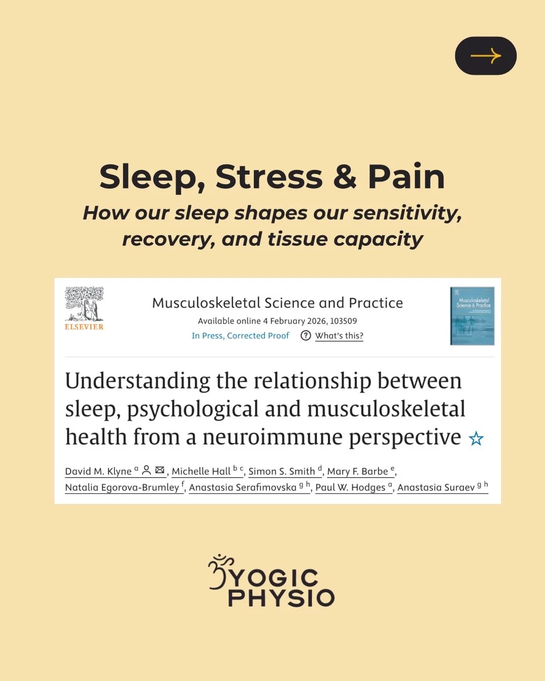 Sleep, psychological strain, and musculoskeletal pain are interconnected not just as &ldquo;symptoms,&rdquo; but through shared biology. This fantastic paper from David Klyne outlines a neuroimmune perspective on how disrupted sleep can shift inflamm
