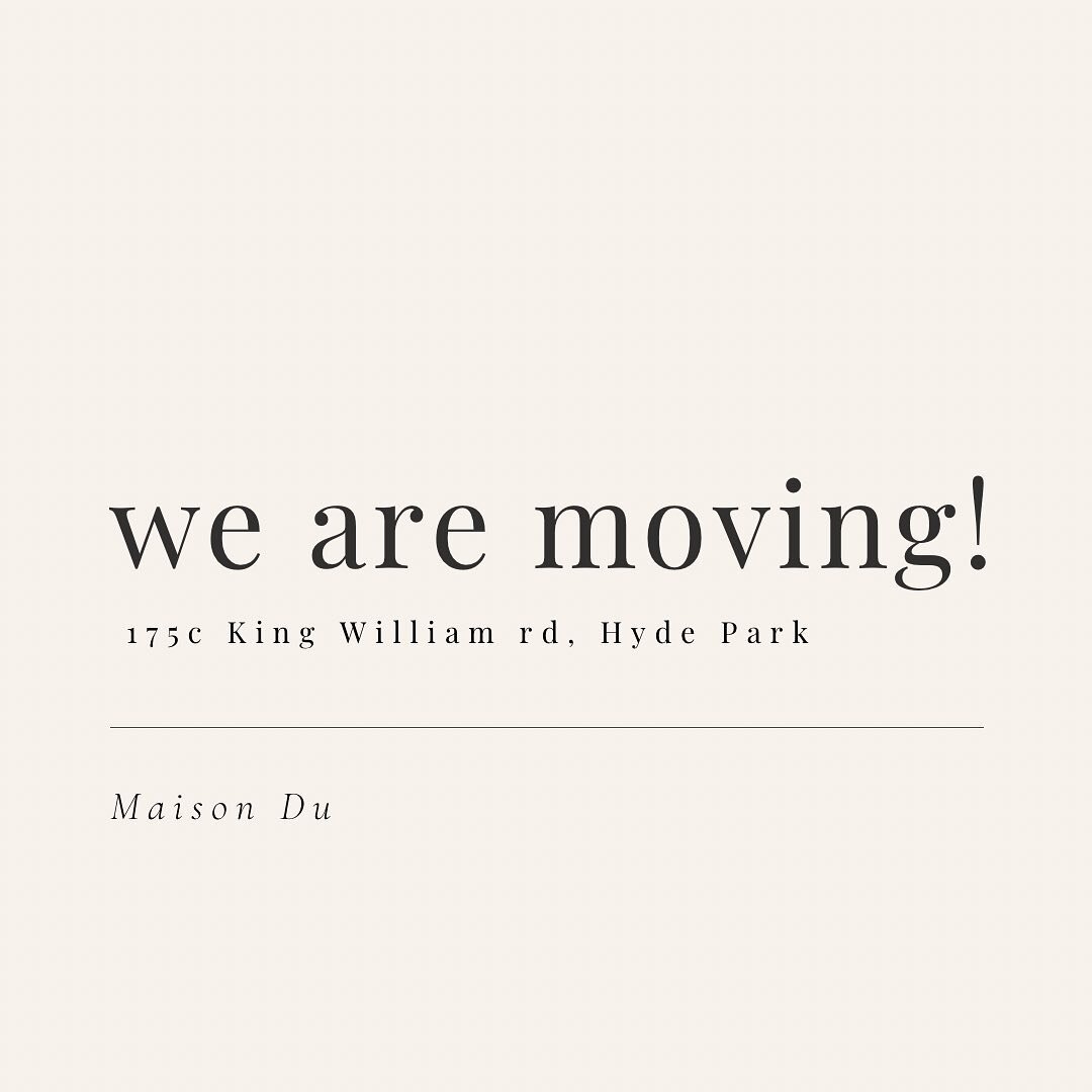 ✨ exciting announcement ✨

We are moving to King William Road! We will be located at @__maisondu  175c King William Road, Hyde Park. A gorgeous beauty house with the best vibes 💫 Every appointment booked from March 14th will be at the new address wi