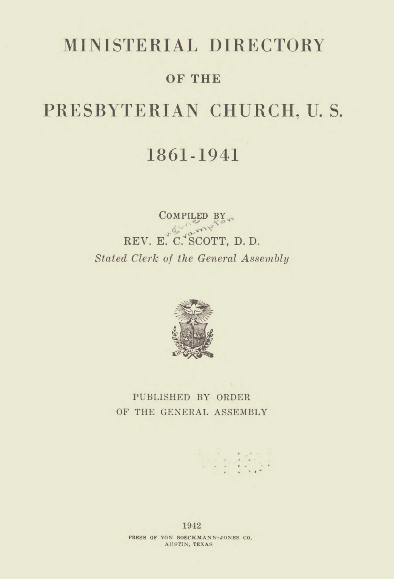 Scott, Eugene Crampton, Ministerial Directory (1942) Title Page.jpg
