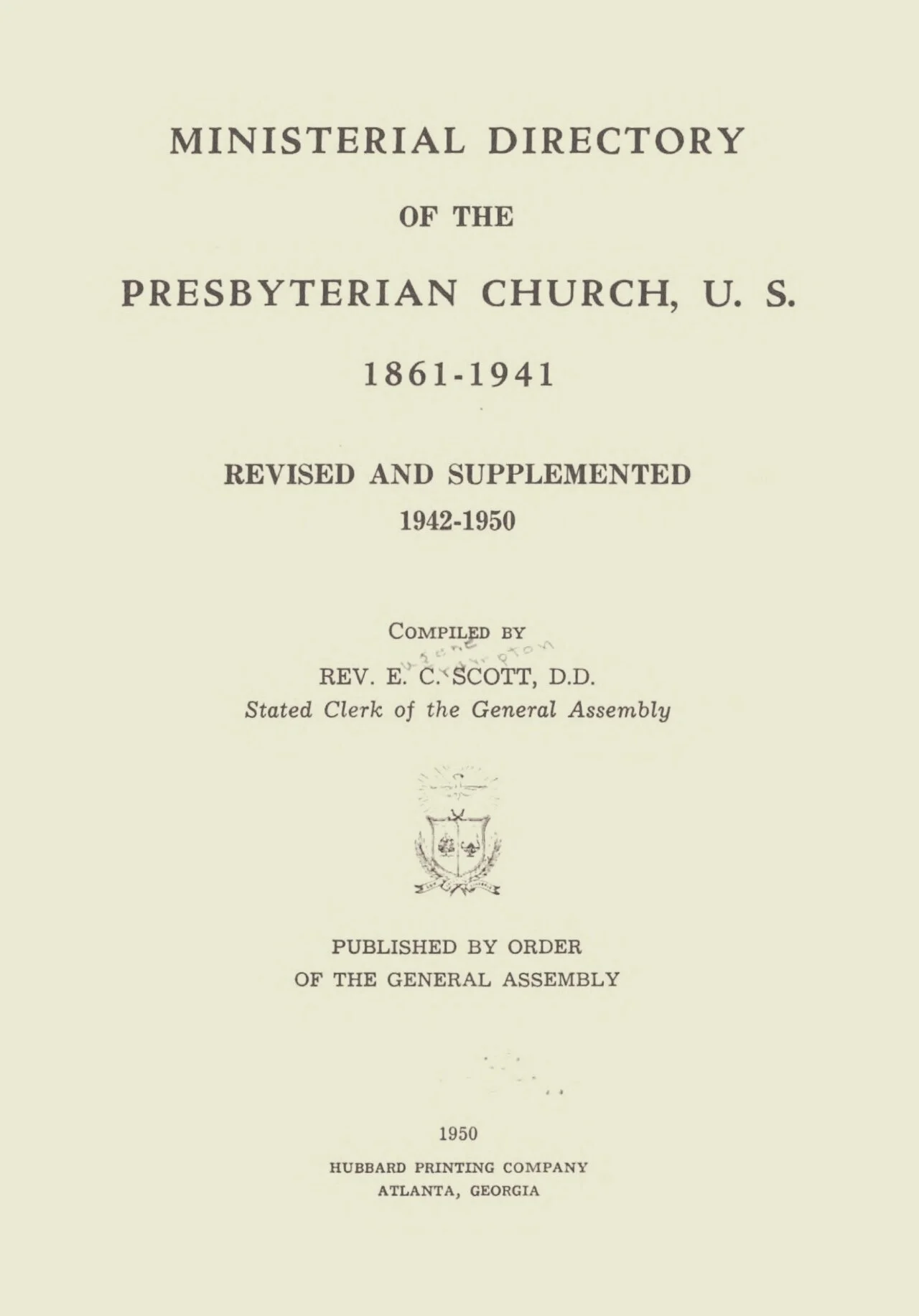 Scott, Eugene Crampton, Ministerial Directory (1950) Title Page.jpg