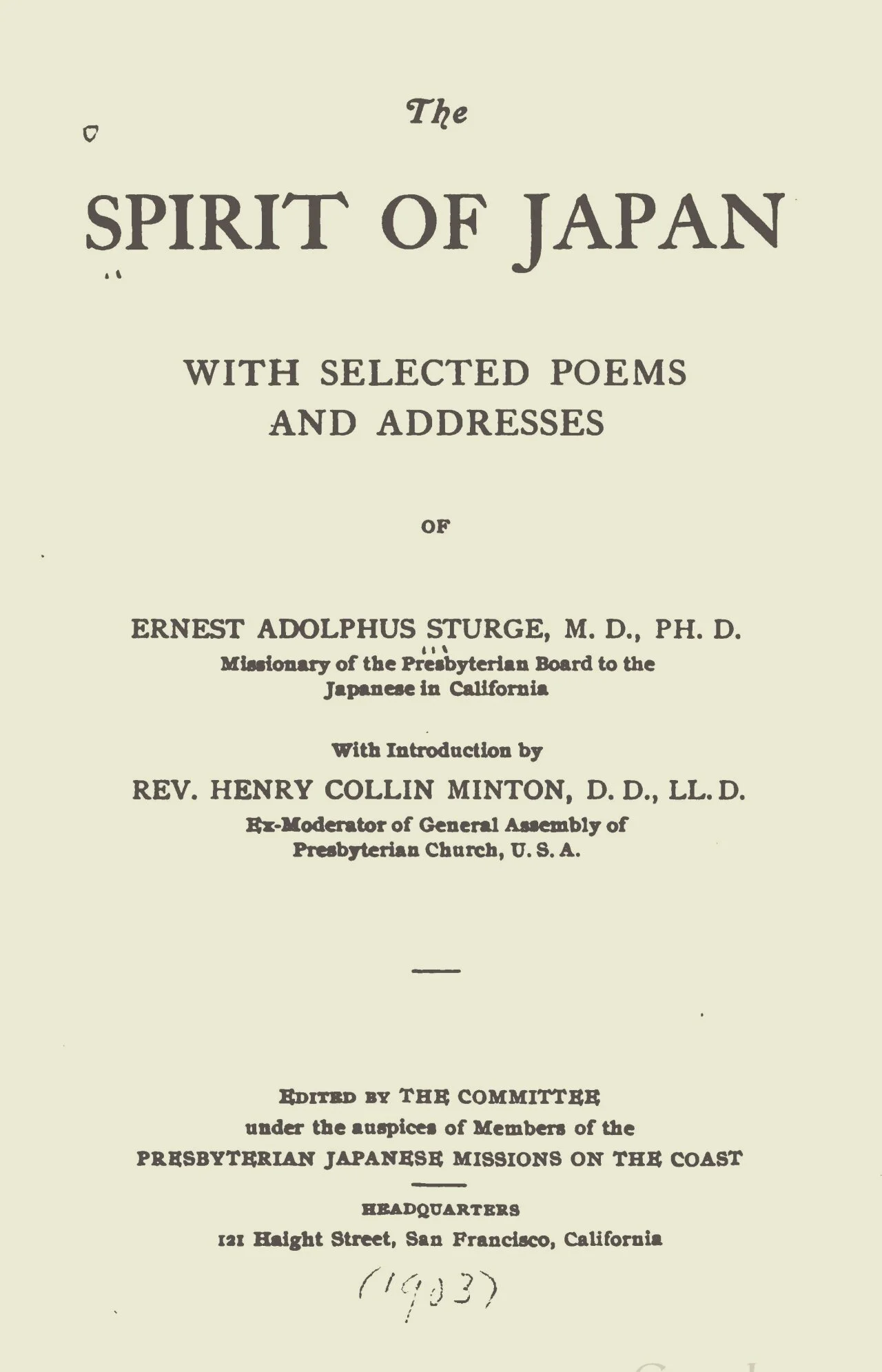 Sturge, Ernest Adolphus, The Spirit of Japan Title Page.jpg