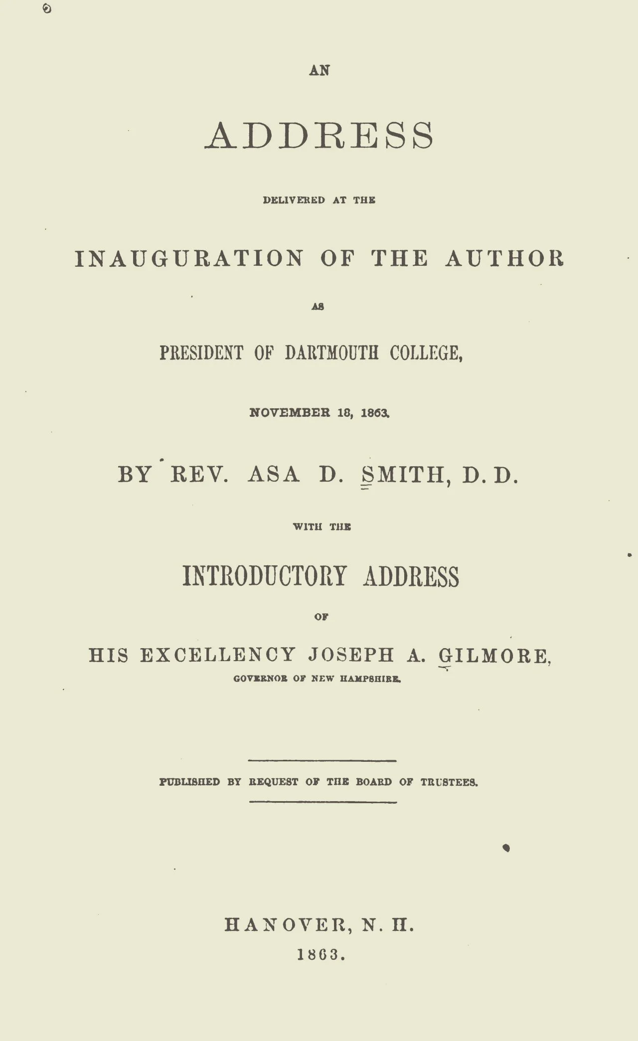 Smith, Asa Dodge, Inaugural Address at Dartmouth Title Page.jpg