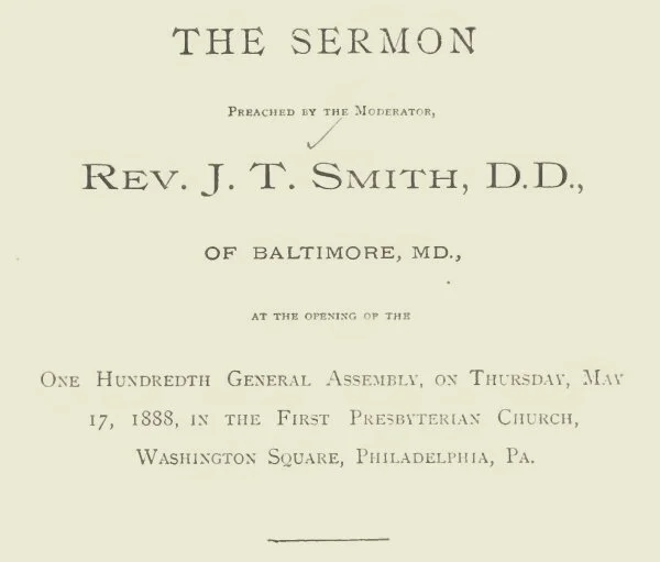 Smith, Joseph Tate, 1888 Moderator's Sermon Title Page.jpg