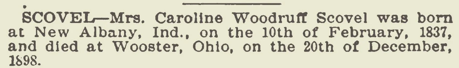Scovel, Caroline Woodruff, Obituary Title Page.jpg
