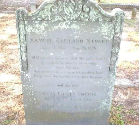 Louisa Cheves Smythe Stoney is buried at Magnolia Cemetery, Charleston, South Carolina.