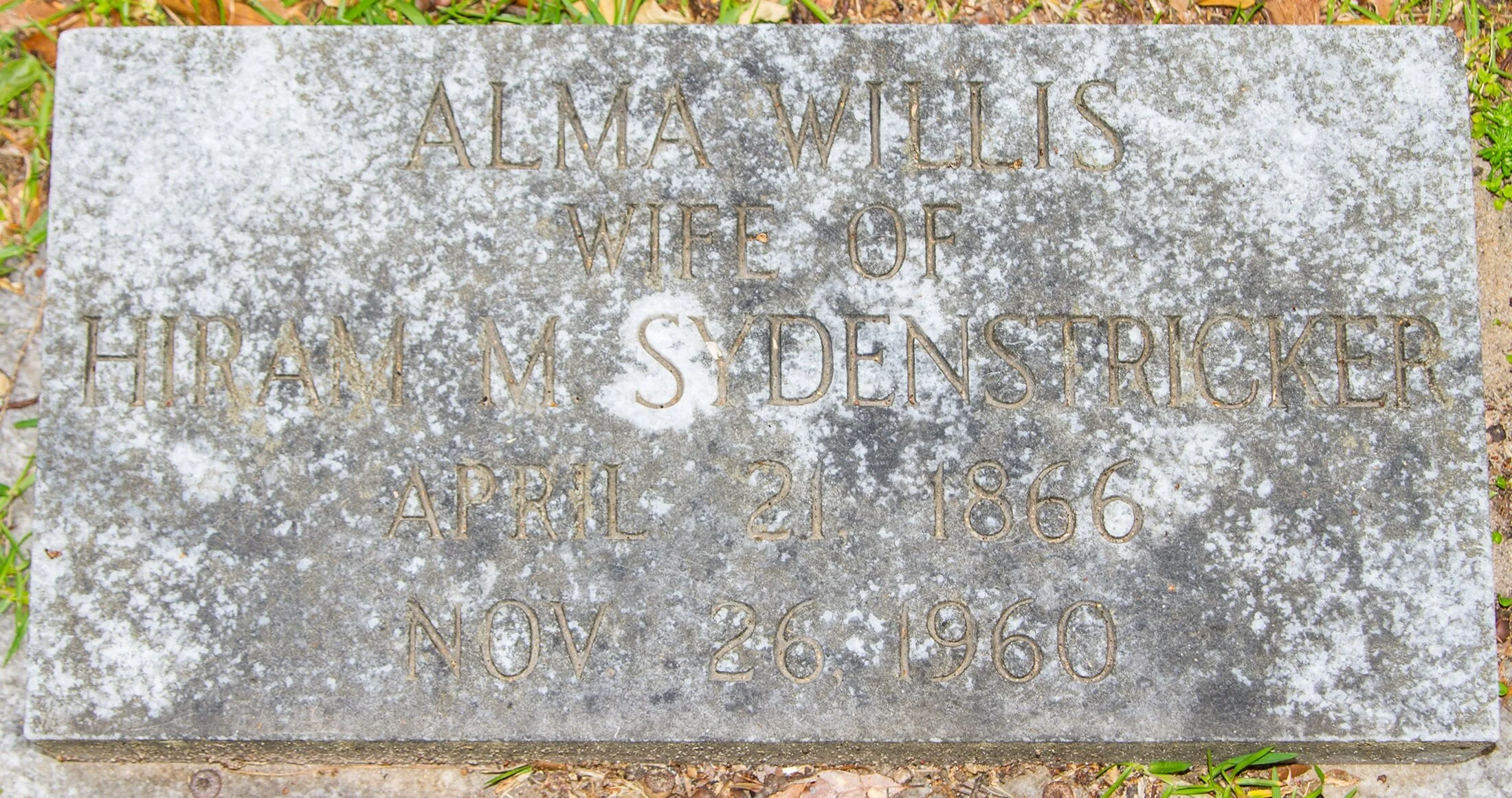 Lucy Alma Willis Sydenstricker is buried at Westover Memorial Park, Augusta, Georgia.