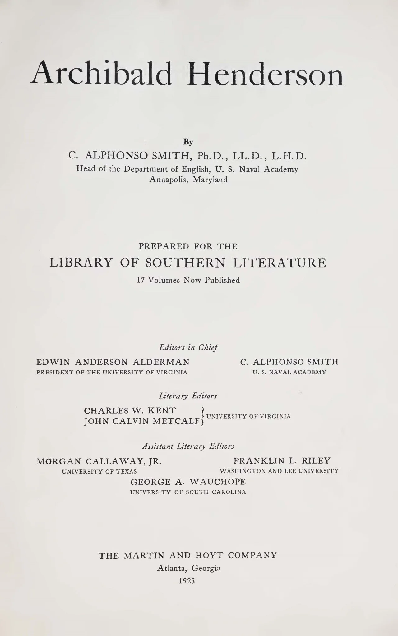 Smith, Charles Alphonso, Archibald Henderson Title Page.jpg