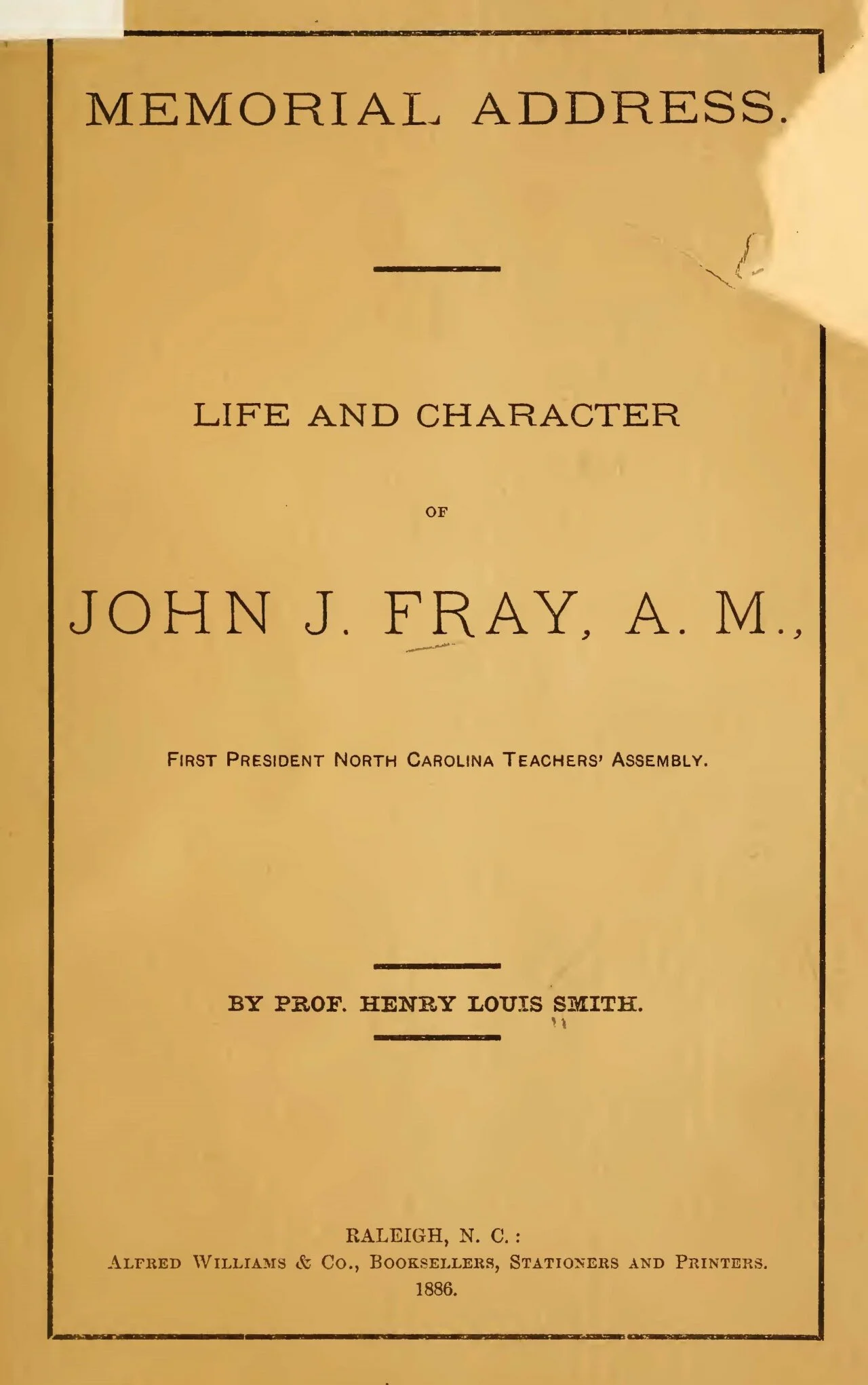 Smith, Henry Louis, Memorial Address Title Page.jpg