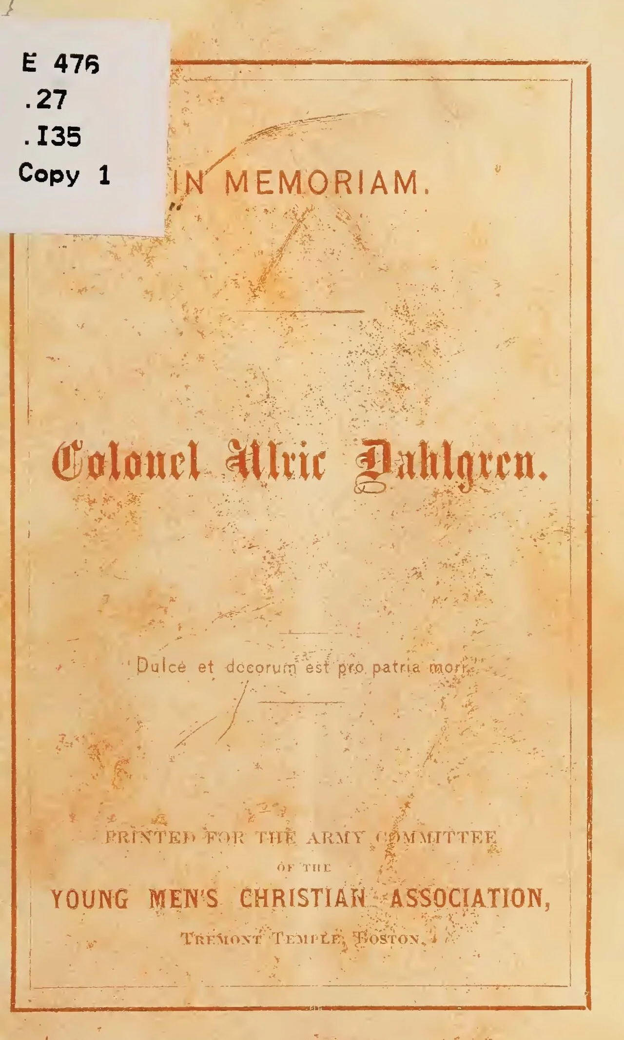 Sunderland, Byron, In Memoriam Colonel Ulric Daghlgren Title Page.jpg