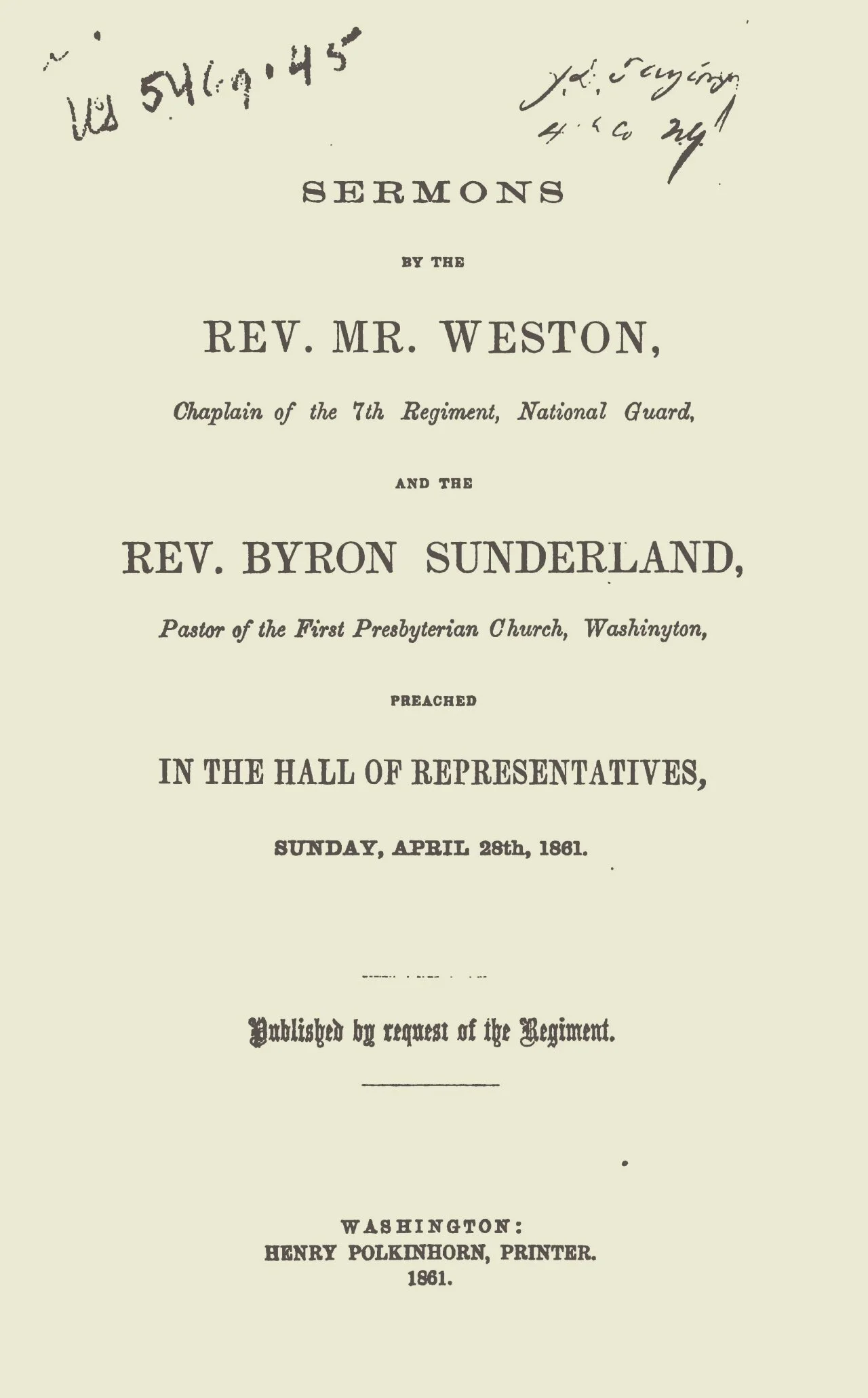Sunderland, Byron, Sermons by Mr. Weston and Byron Sunderland Title Page.jpg