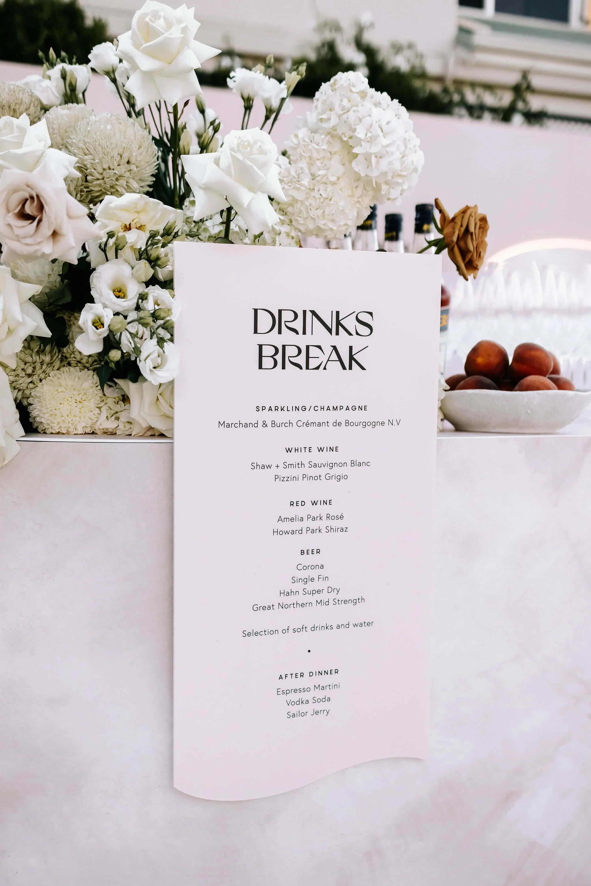 Custom bar menu with floral installation