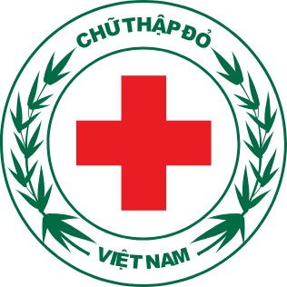 Vietnamese Red Cross emblem with a red cross, green laurel branches, and Vietnamese text “CHỮ THẬP ĐỎ VIỆT NAM”