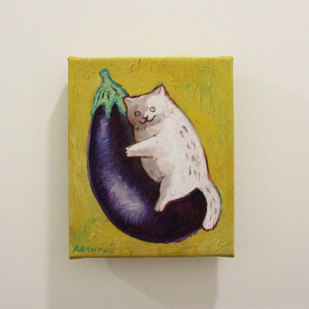 Cat and Eggplant Canvas Print