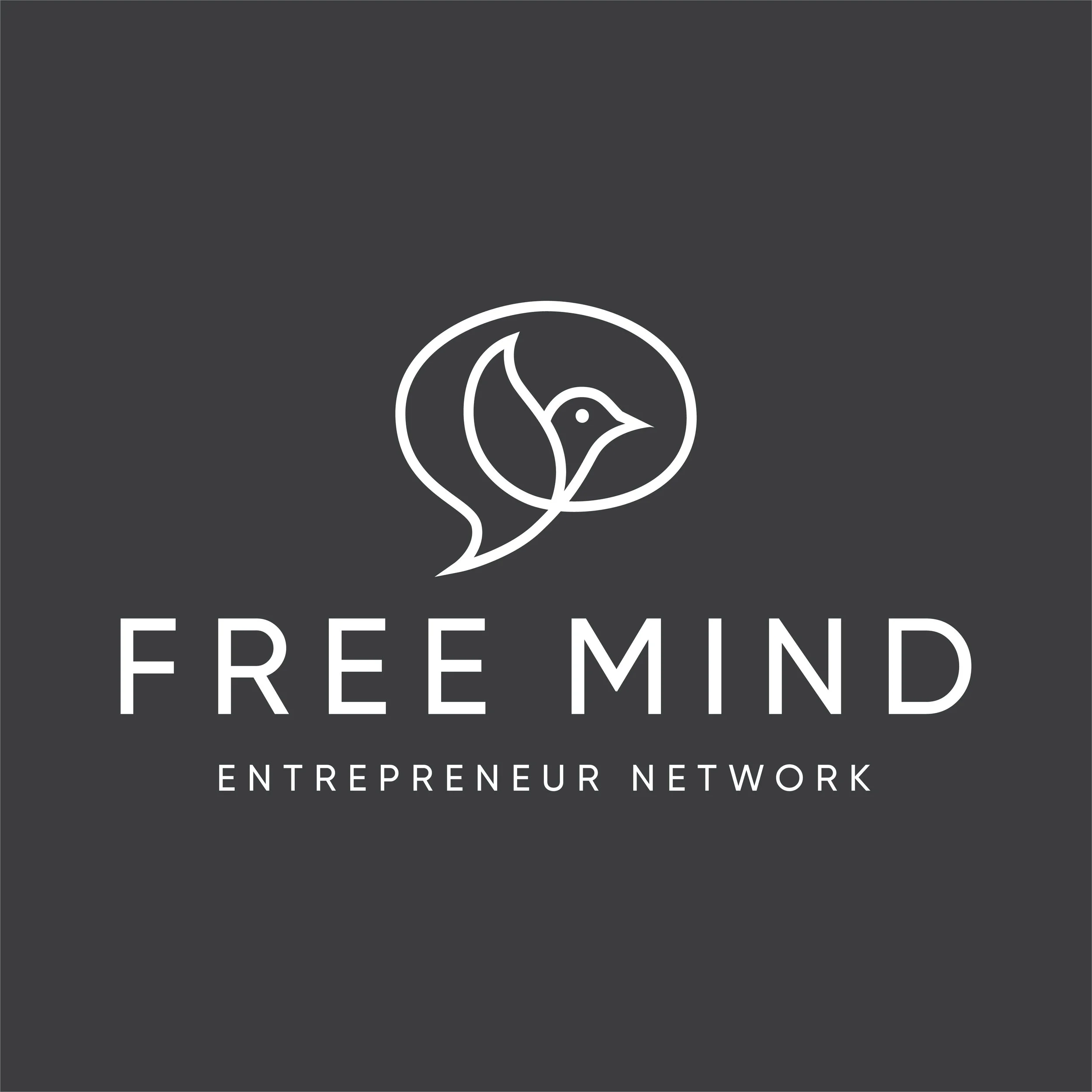 The Free Mind Entrepreneur Network logo. Features an outline of a brain with a dove inside.