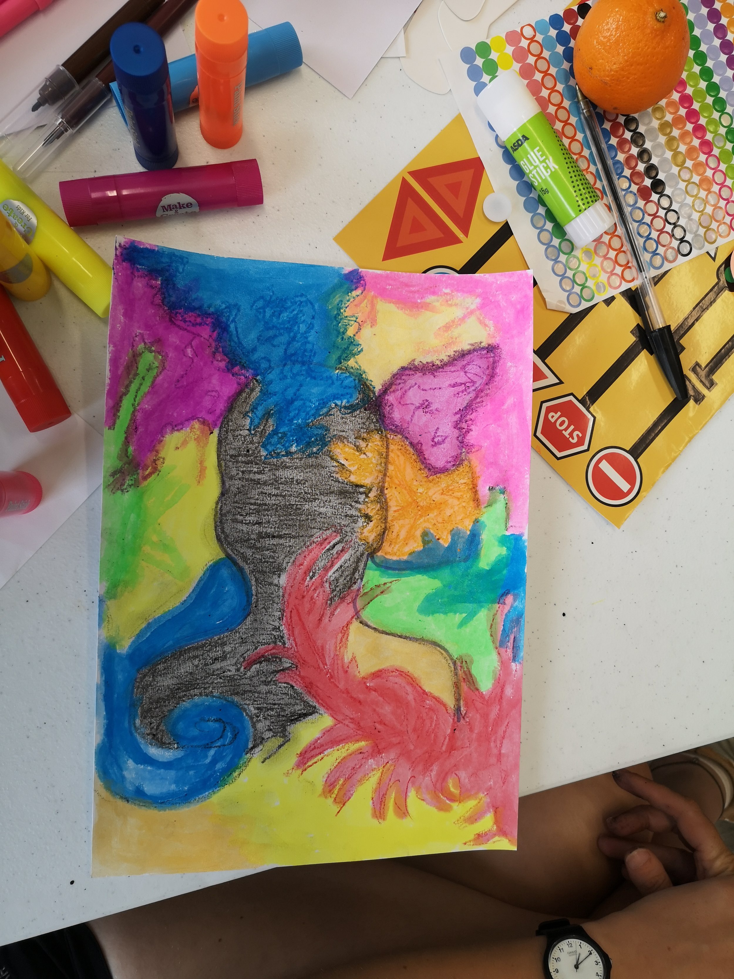 A abstract colouring of a human face.