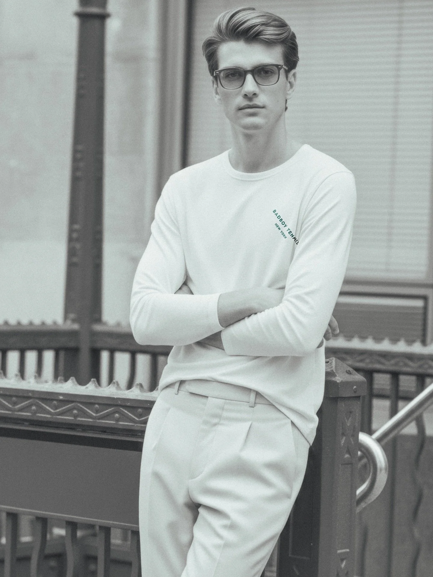 From the Winter Collection: a clean long-sleeve and tailored trouser in quiet ivory. Platform calm, street ready.