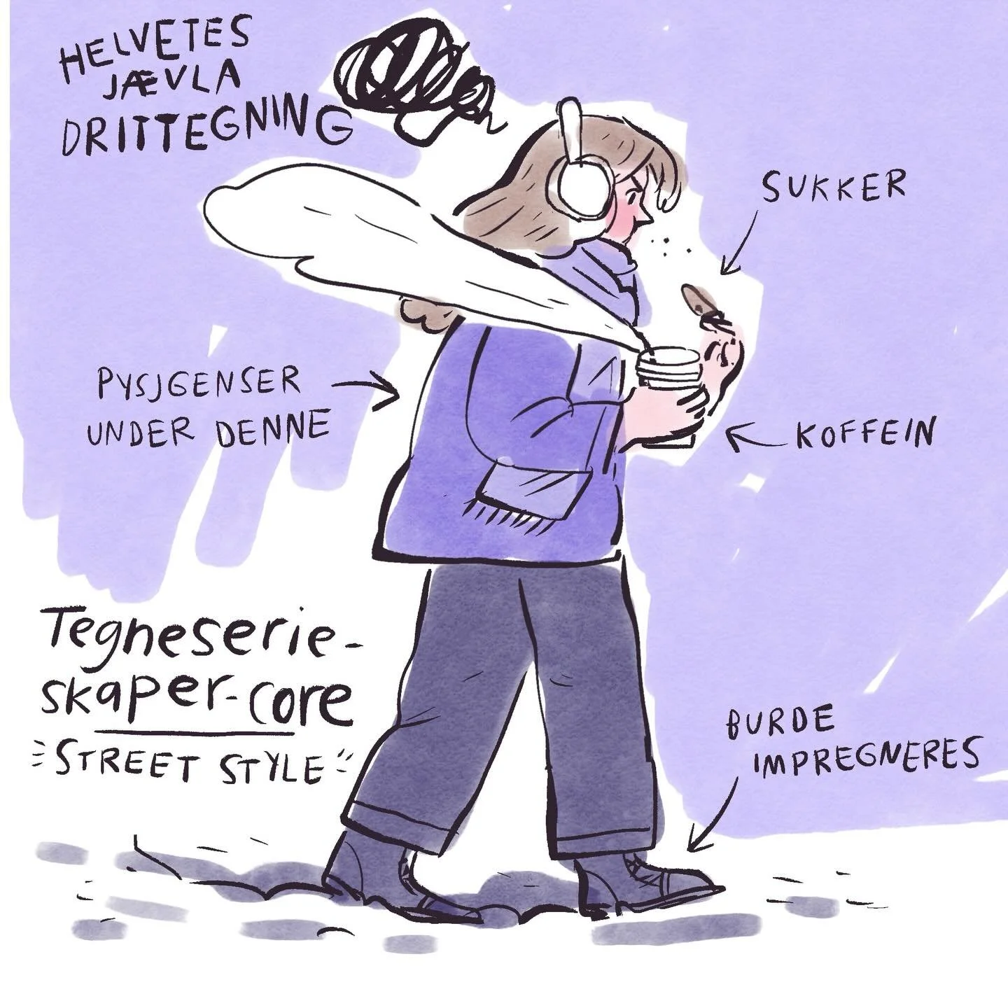 Presenterer herved ydmykt et alternativ til poet-core✨

(tegningen ble mindre helvetes j&aelig;vla dritt etter &aring; ha g&aring;tt ferdig furte-turen)

#tegneserie