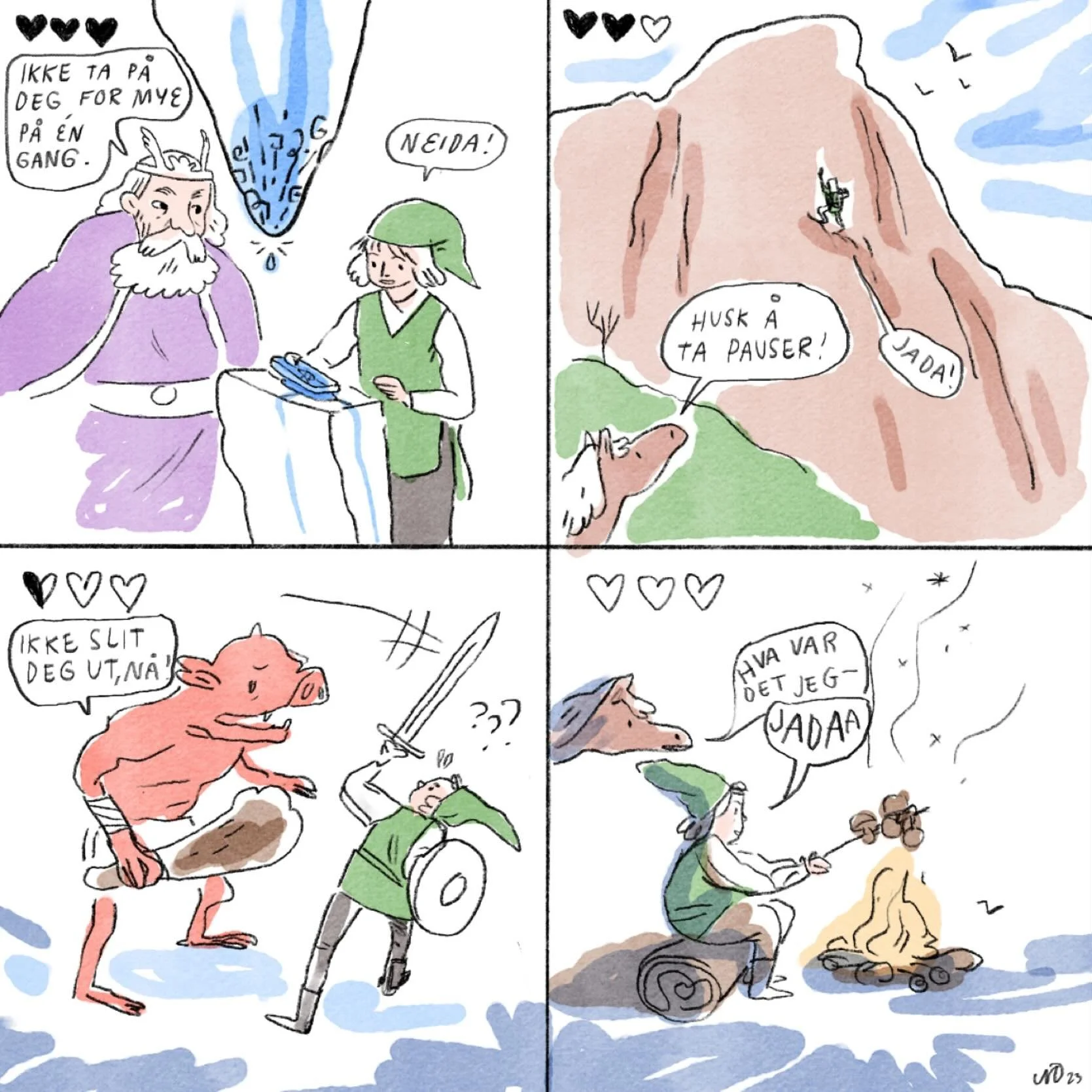 Rydda i tegneprogrammet mitt og fant denne som jeg tegna da jeg var sykemeldt og spilte Breath of the Wild hele dagen i 2023 🐴🌼

#zelda #tegneserie #gj&oslash;rsomjegsierikkegj&oslash;rsomjeggj&oslash;r