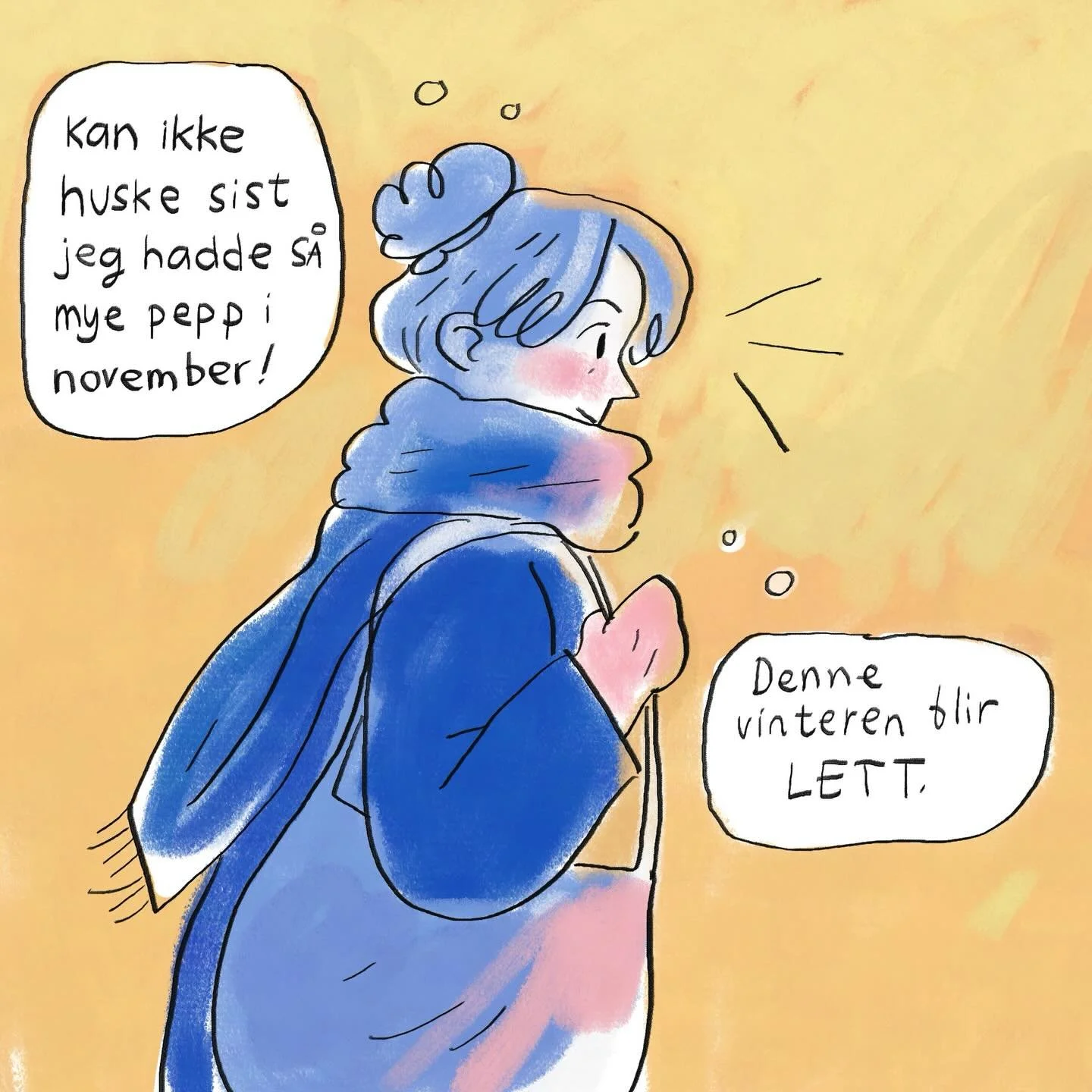 Denne vinteren har jeg l&aelig;rt at man kan ha veldig godt hum&oslash;r gjennom m&oslash;rketida, men allikevel f&aring; snudd d&oslash;gnet og helst sove til 11 hver dag 🦉 

Siden det snart er jul: Juleheftet til Tusjkollektivet finnes der du kj&o