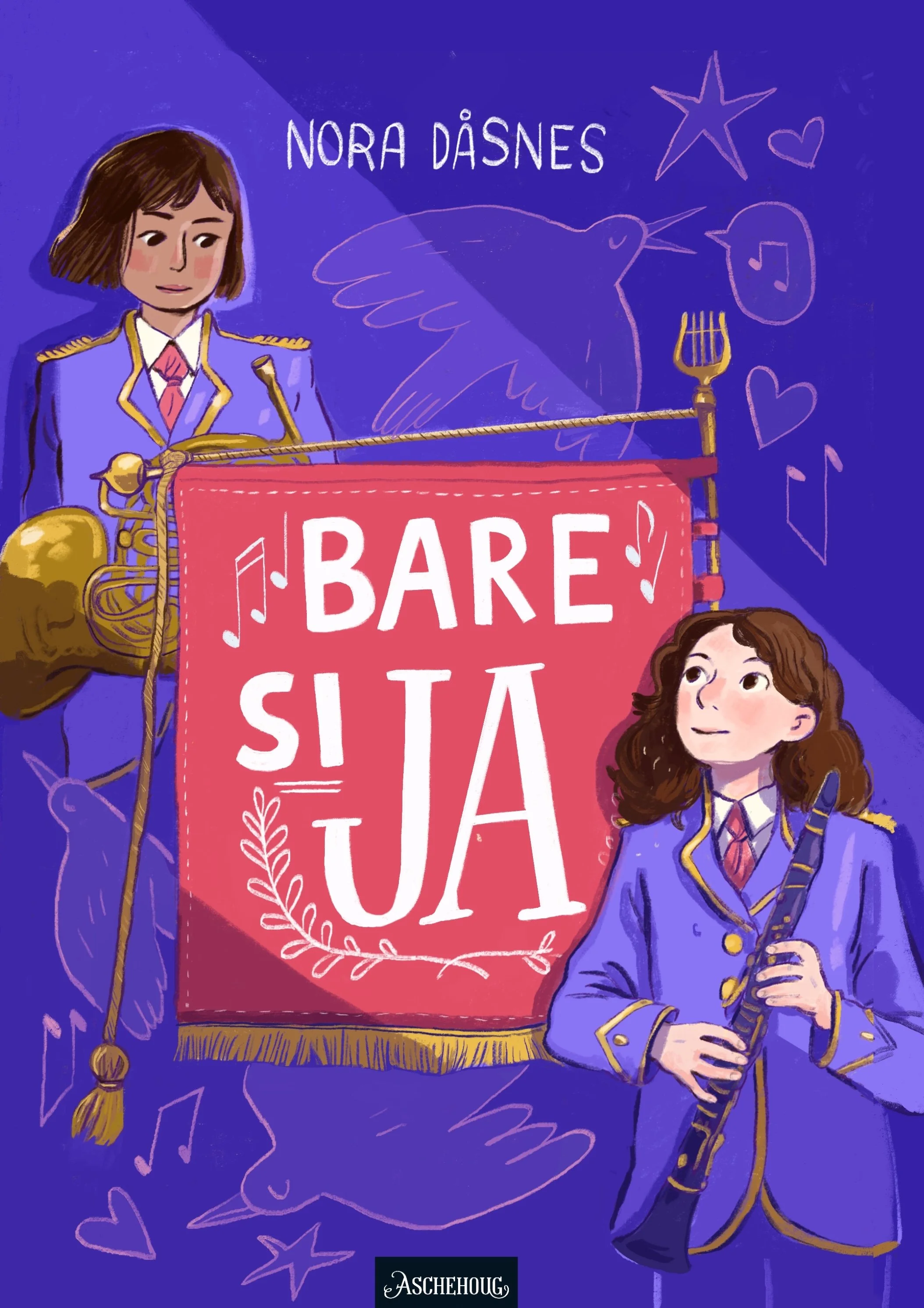 Omslaget til boka Bare si ja. Tittelen står på et korpsbanner, to jenter står på hver sin side og ser på hverandre.