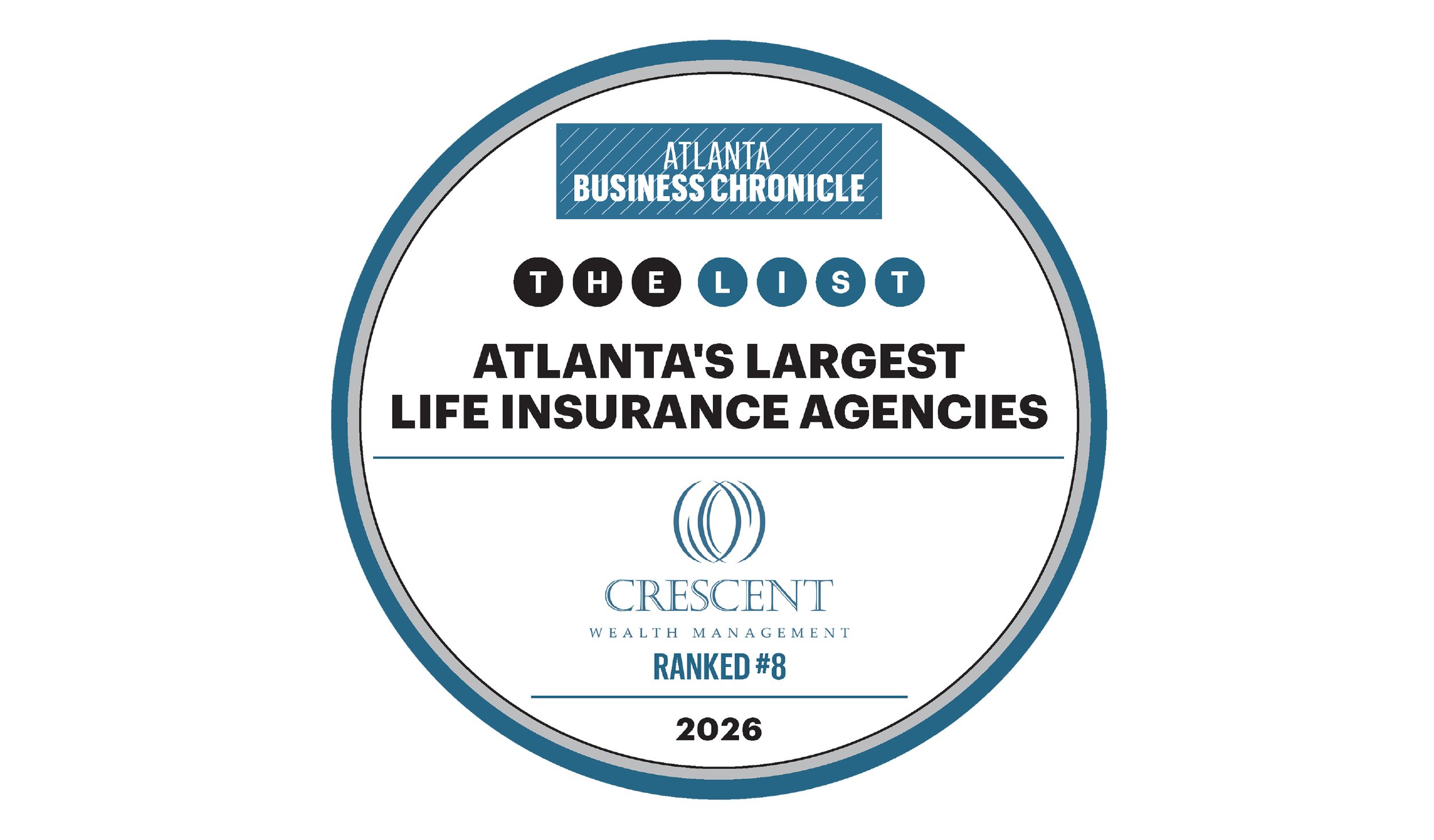 Crescent Wealth Named as one of Atlanta’s Largest Life Insurance Agencies for the fifth year in a row. 