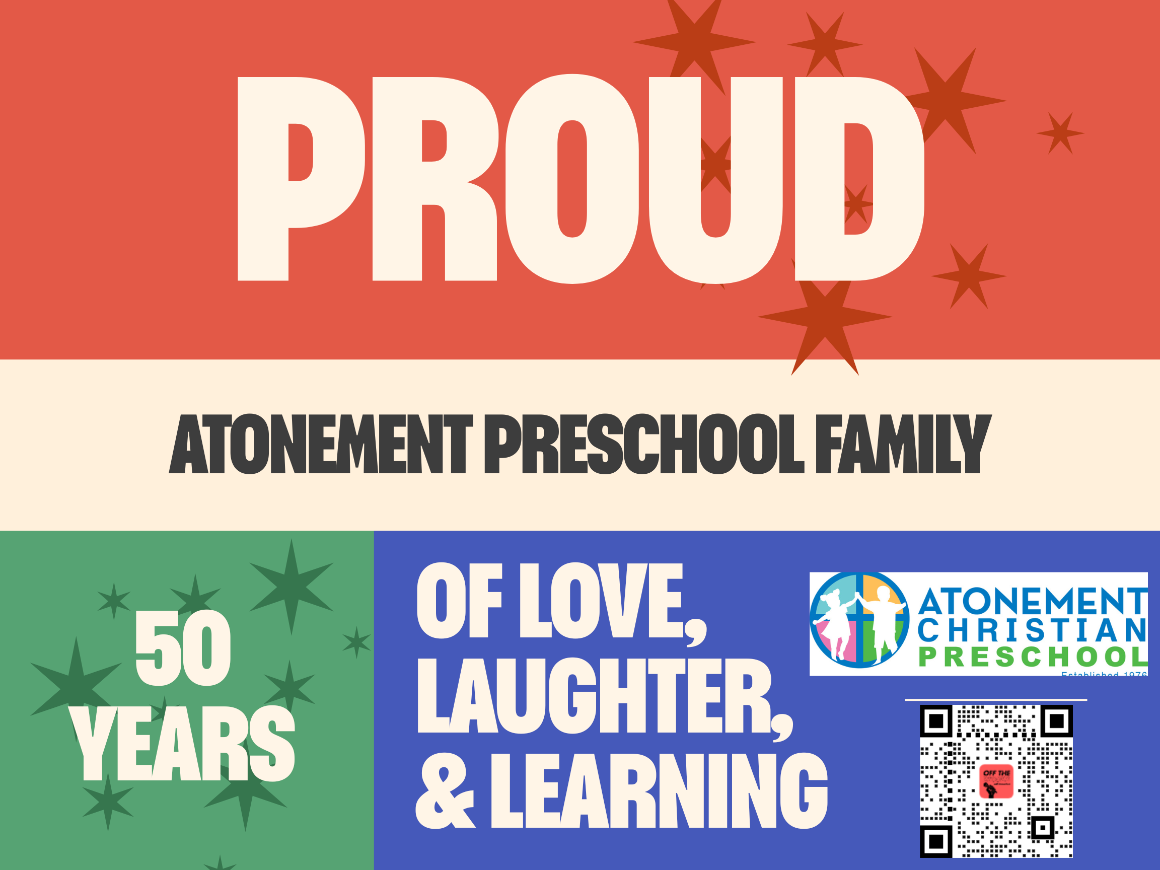 👕 Atonement Preschool 50th Anniversary Proud Family Yard Sign