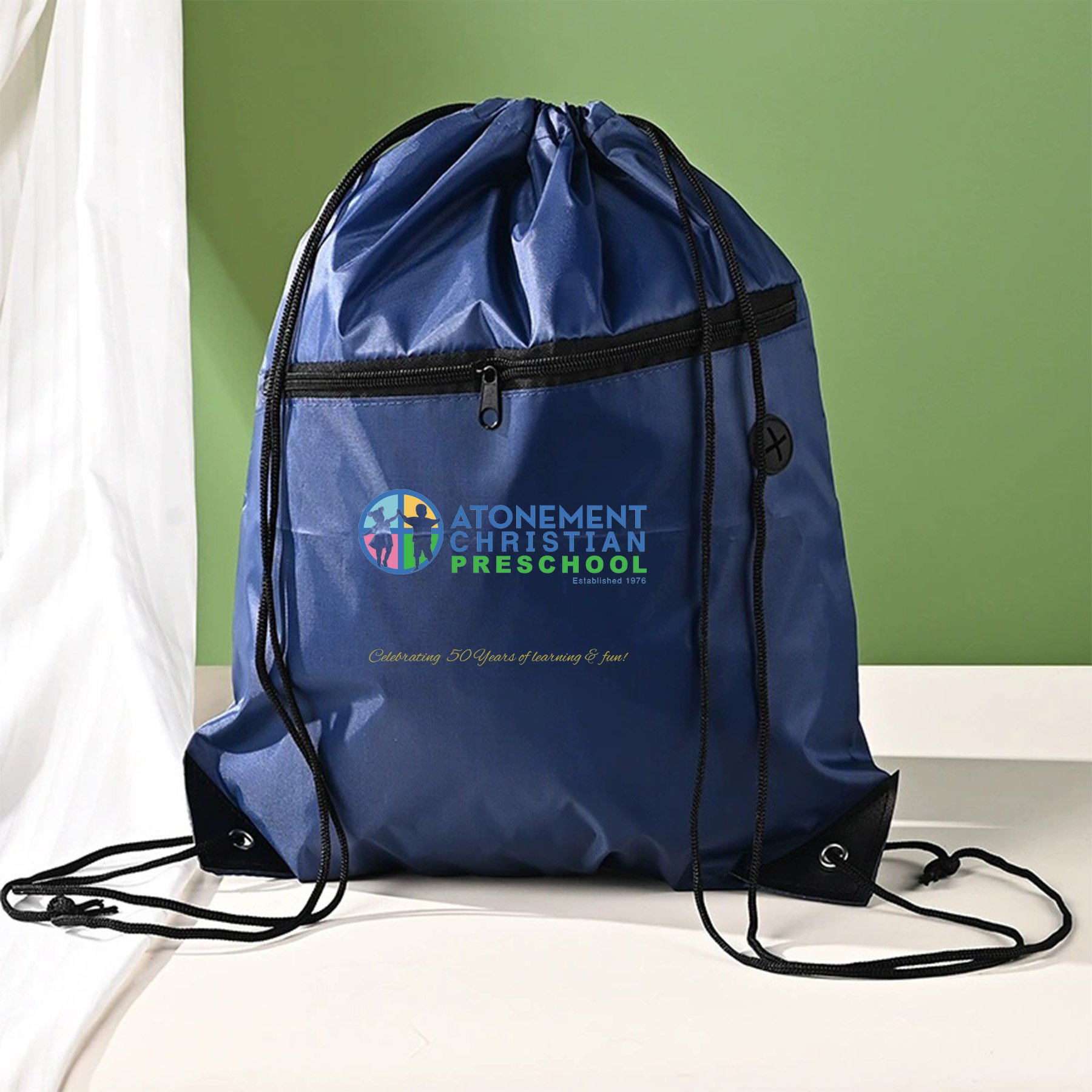 👕 Atonement Preschool 50th Anniversary Drawstring Bag
