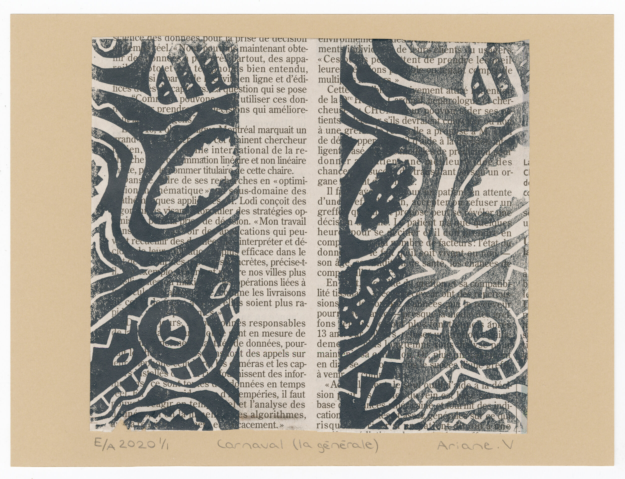 Linogravure "Carnaval (la générale)"  