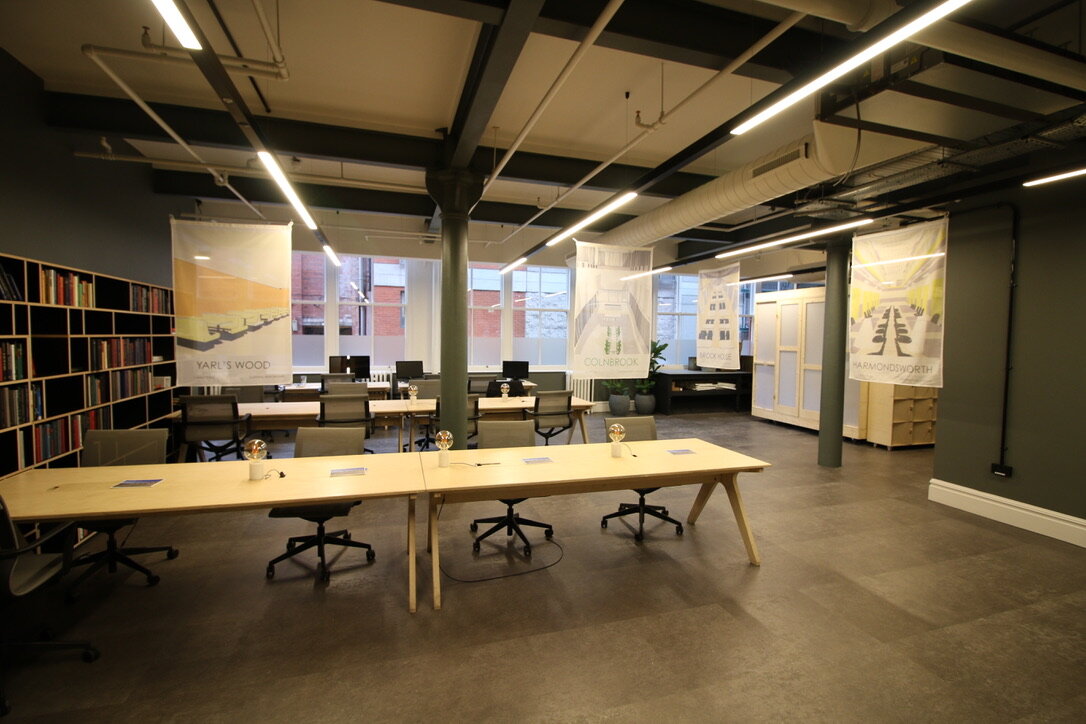 Habeas Corpus, Flag installation, 100x 150cm each at Canada House Manchester, installed within the co-working space, 2018. Exhibition supported by Kinrise Co. Sponsored by Ministry to Business.