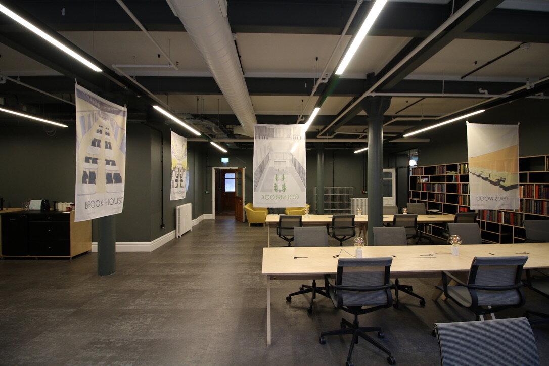 Habeas Corpus, Flag installation, 100x 150cm each at Canada House Manchester, installed within the co-working space, 2018. Exhibition supported by Kinrise Co. Sponsored by Ministry to Business.
