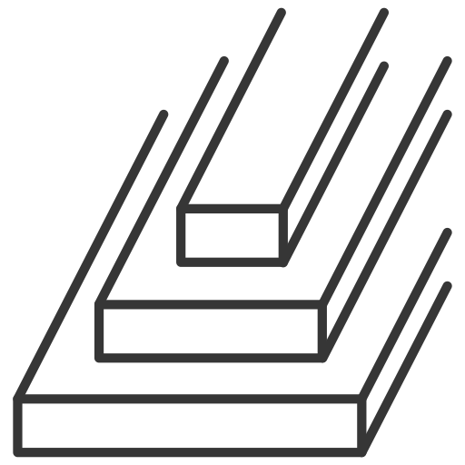 Line drawing of different sized rectangular wood pieces stacked on top of each other.