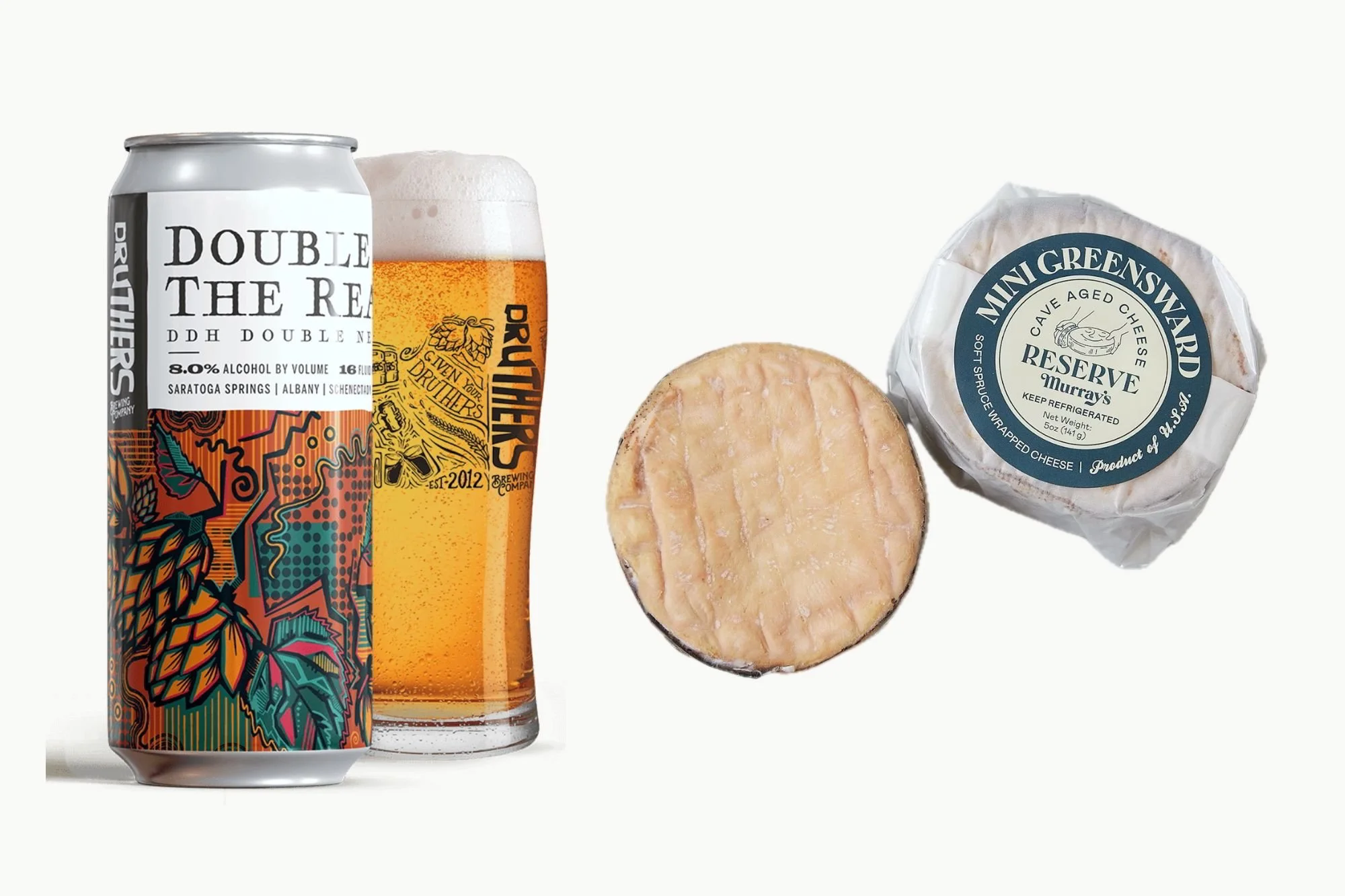 Double the Reason DDH IPA and Greensward spruce-wrapped cheese
