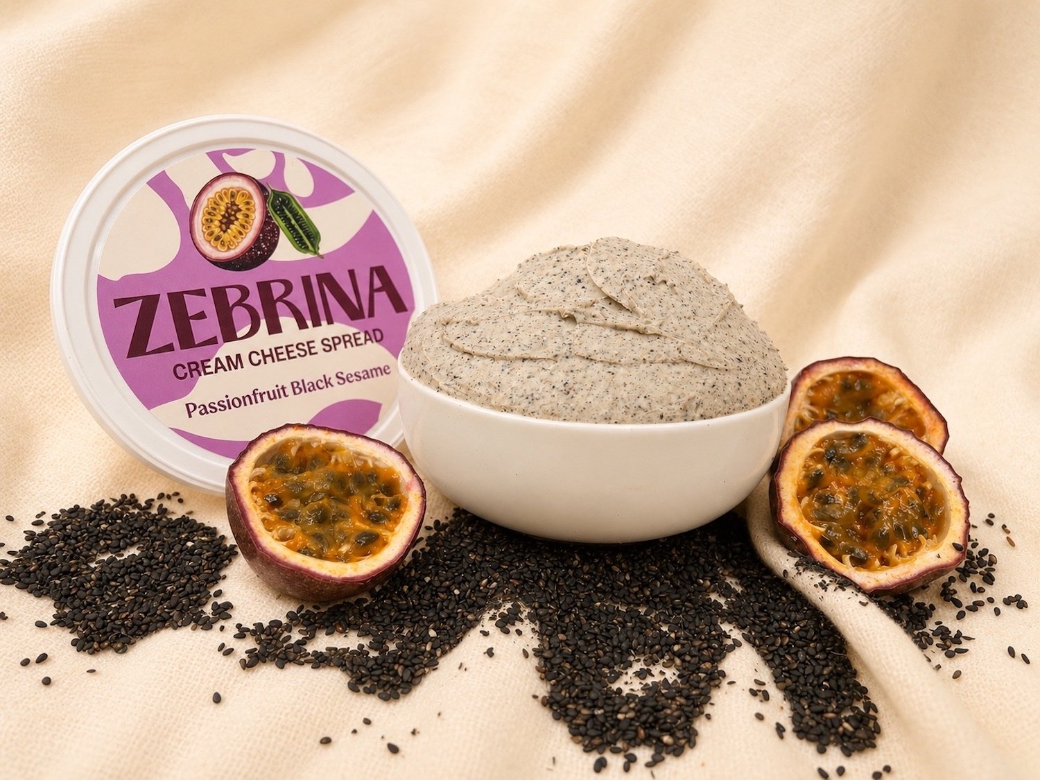 Zebrina Passionfruit Black Sesame Cream Cheese Spread