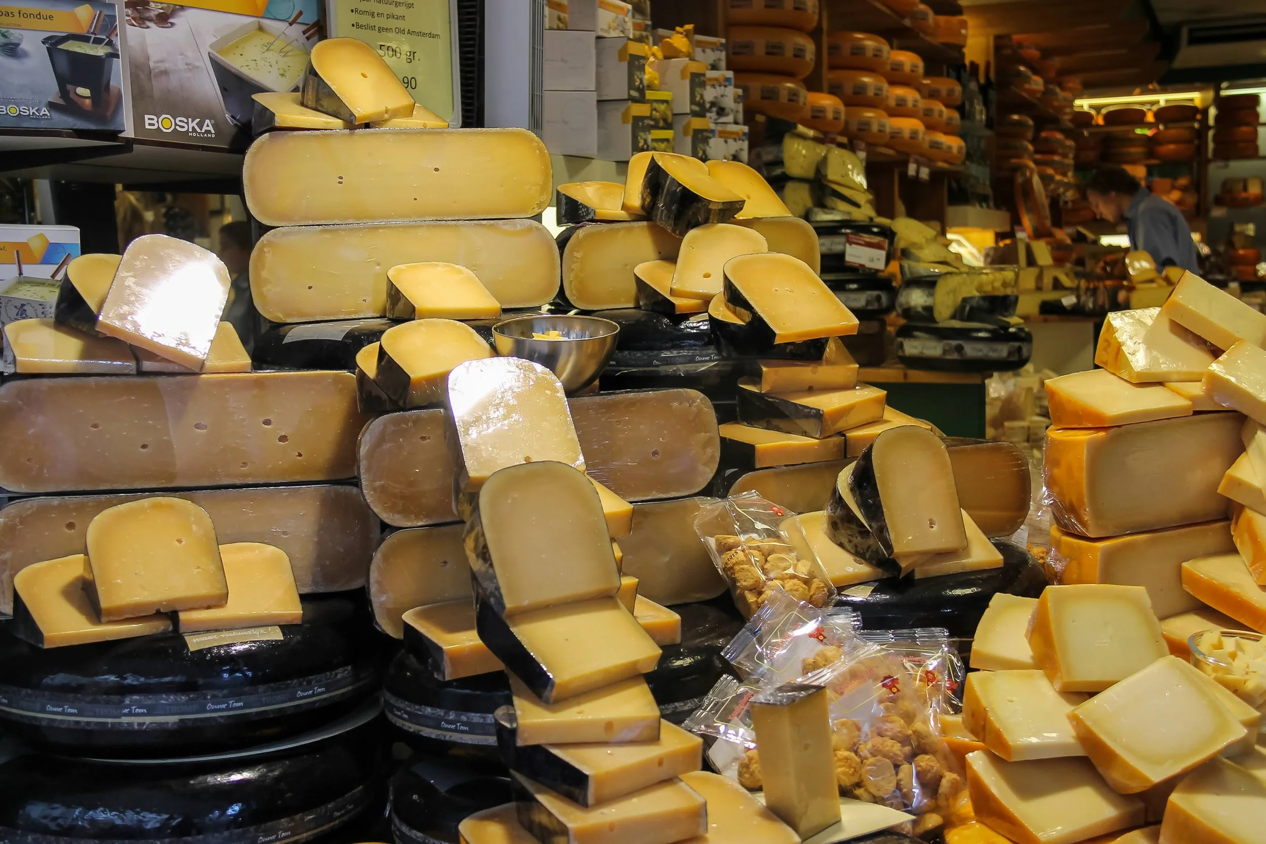 Dutch cheese shop with displays of cheese