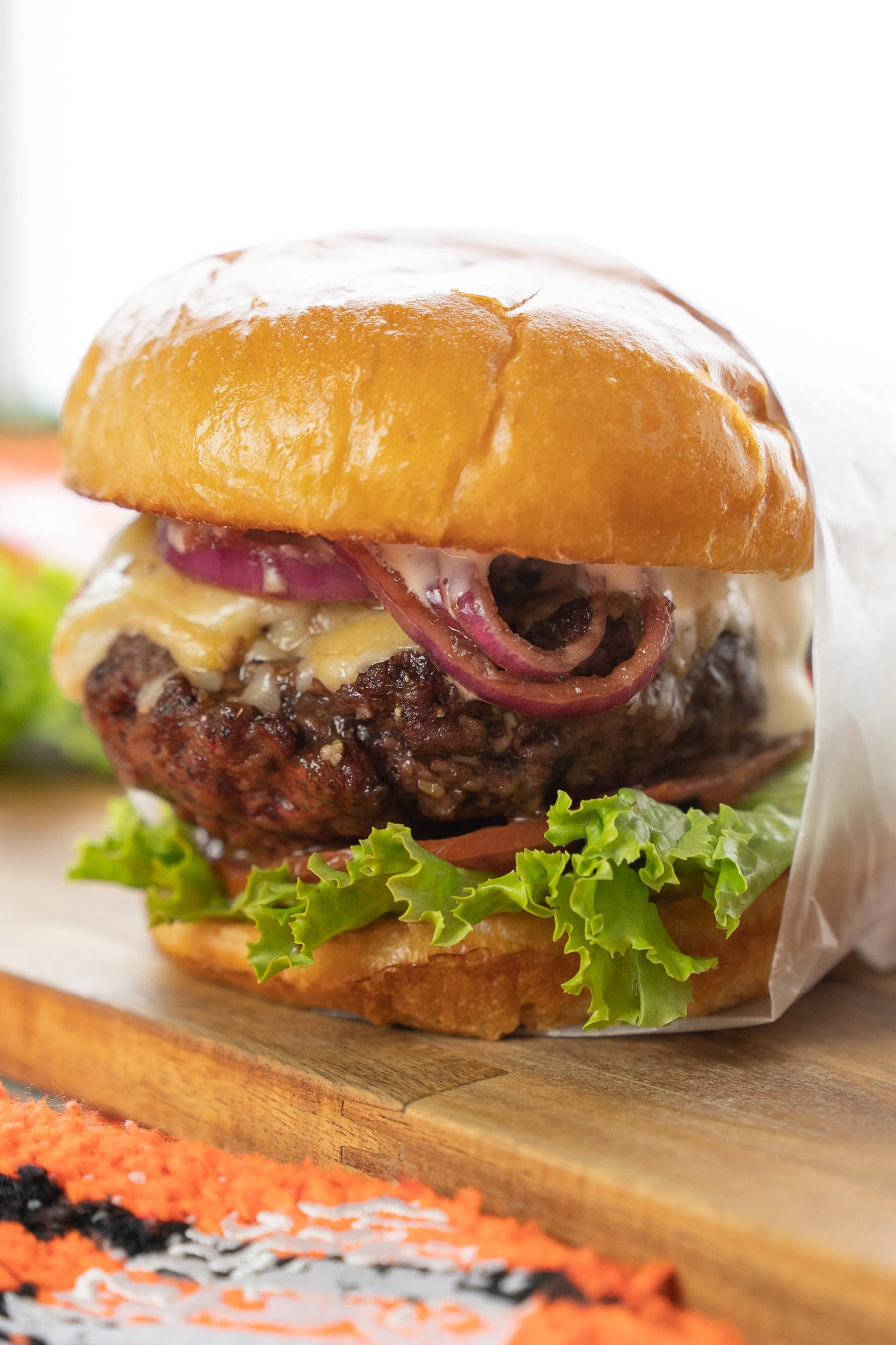 A burger with Beehive’s Queen Bee Porcini