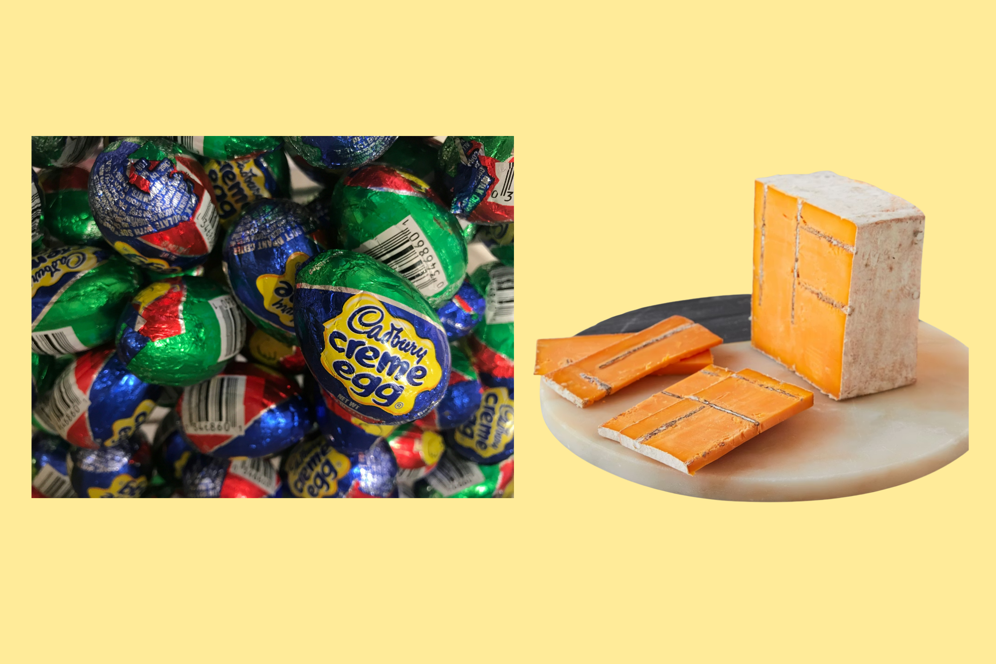 Cadbury Egg & Red Rock blue cheese and cheddar