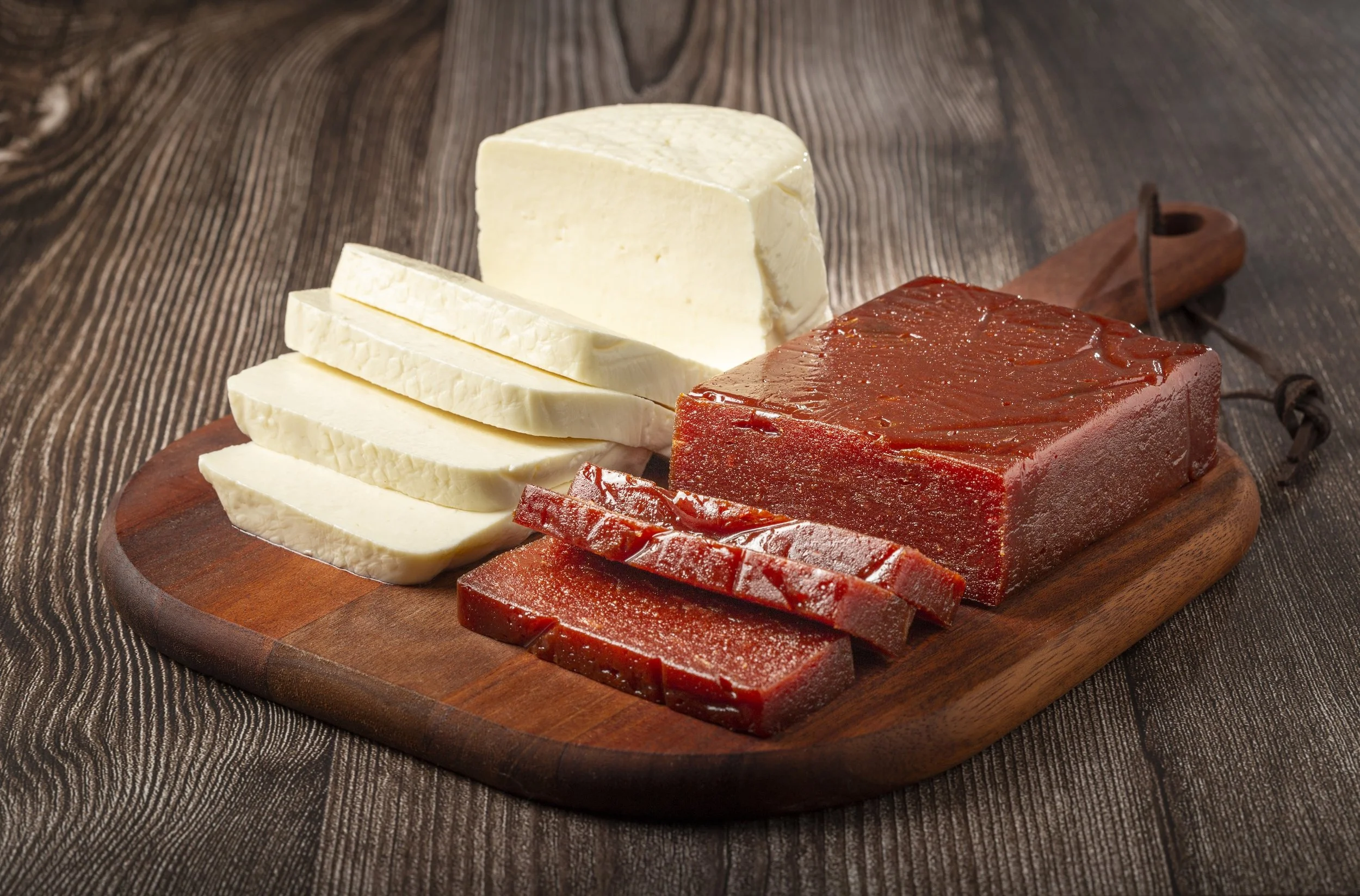 Slices of cheese and guava paste
