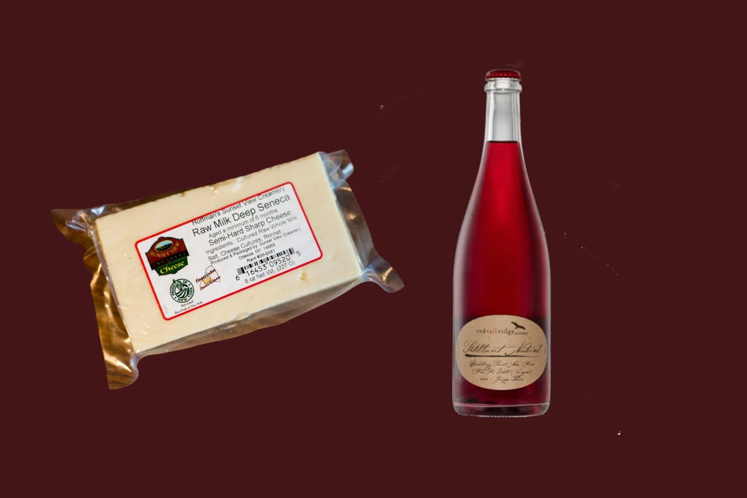 Sunset View Creamery Raw Milk Deep Seneca with Red Tail Ridge Pinot Noir Rose Pétillant Naturel