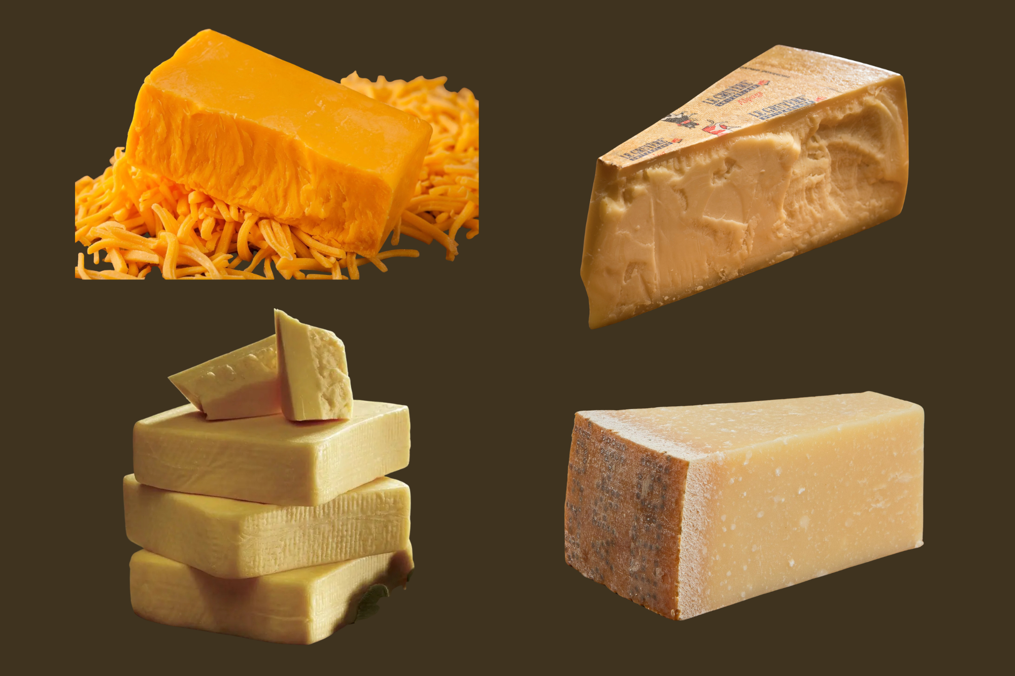 Cheddar, Gruyère, Havarti, Parmigiano Reggiano