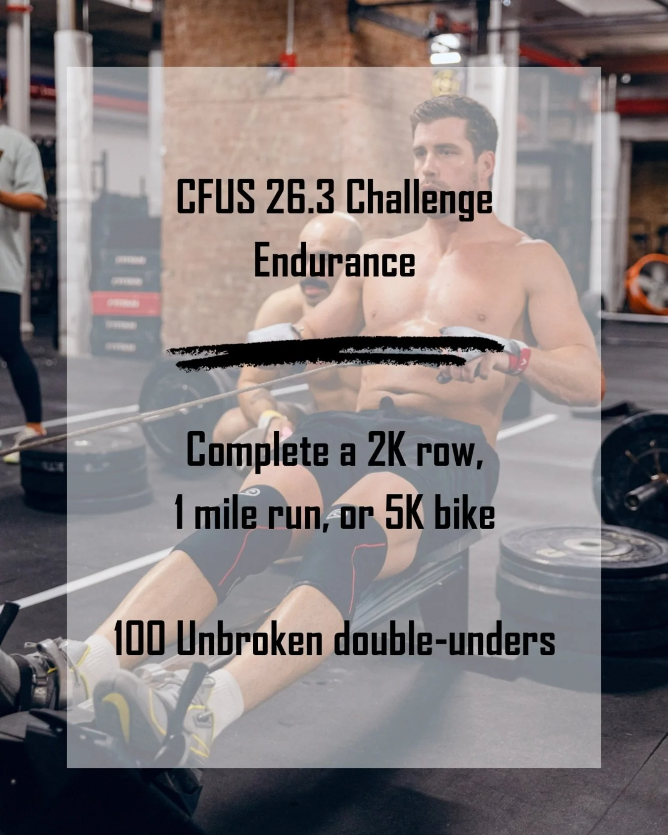 CFUS Fam! This week&rsquo;s Weekly challenges for our MASTERS vs YOUTHS competition are all about ENDURANCE. Whether you use this as an opportunity to find a new PR or just to shake out those tired muscles from 26.3, don&rsquo;t miss out on this last