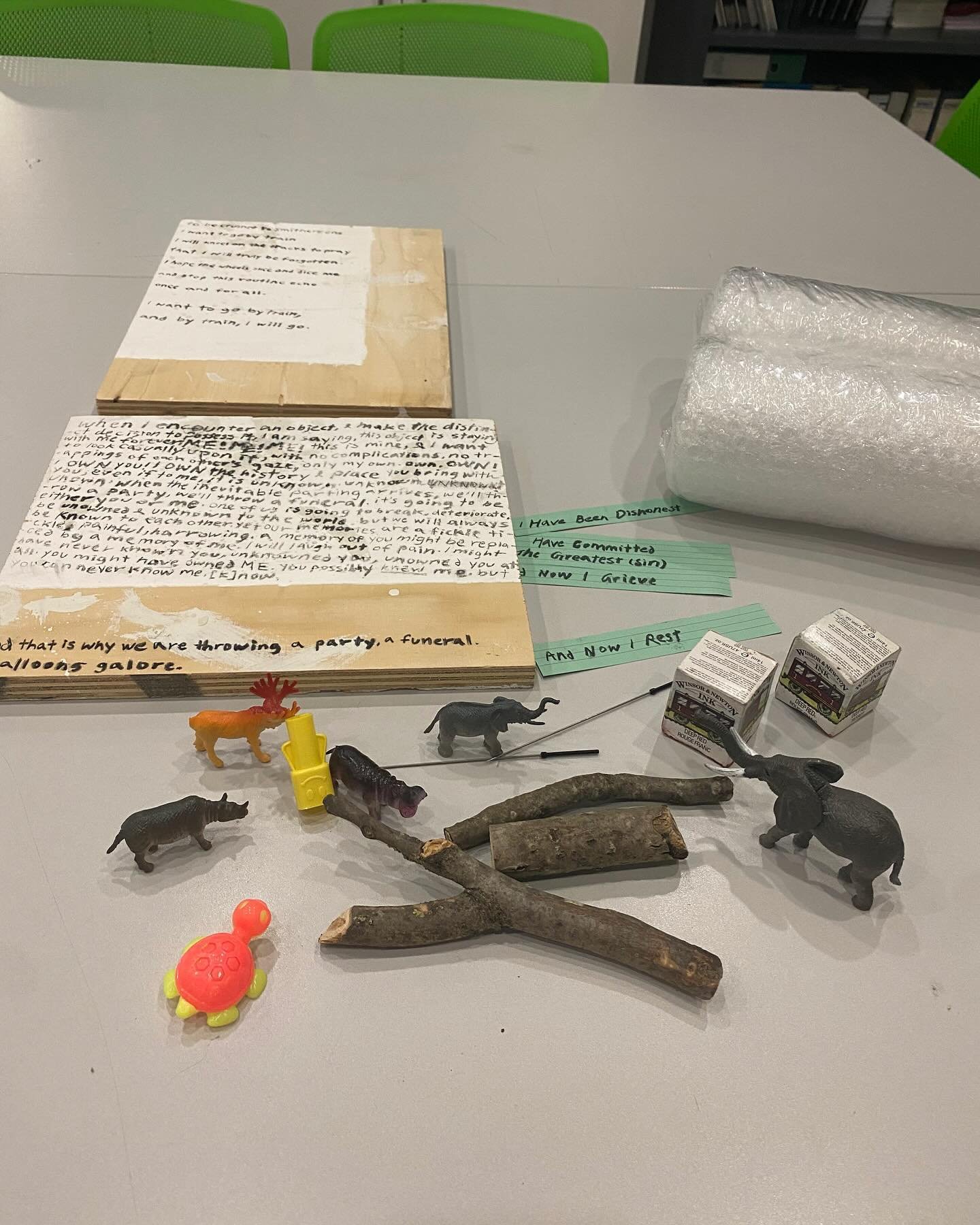 20.7.23 fragments of my installation &lsquo;All of a Sudden I Held a Carcass in My Hands (and I Could Not Bury It)&rsquo;, moments before being gathered into the CSM Museum &amp; Study Collection after being bought for the graduate/deans&rsquo; award