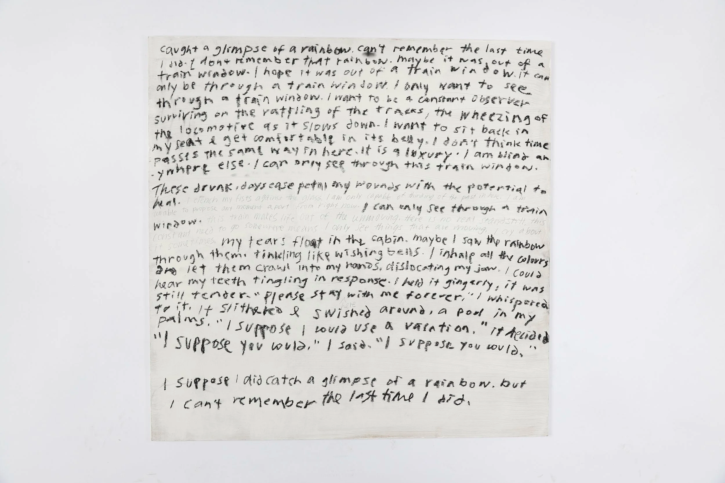 'I Clench My Fists Against the Glass (Rainbow)' - charcoal and pencil on primed MDF, 60 cm x 60 cm, 2022