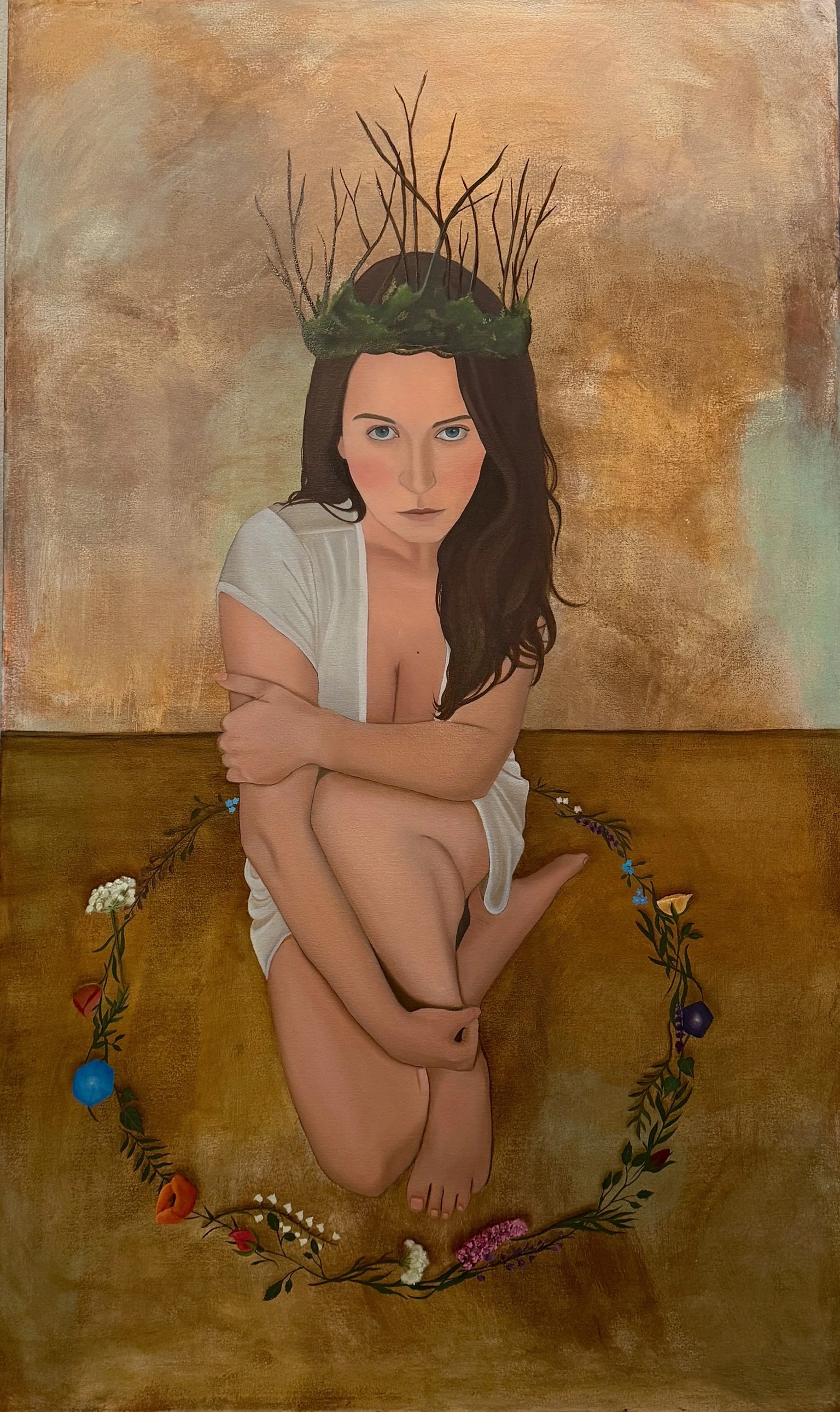 Protection (2026), acrylic and oil on canvas, 60" x 36"