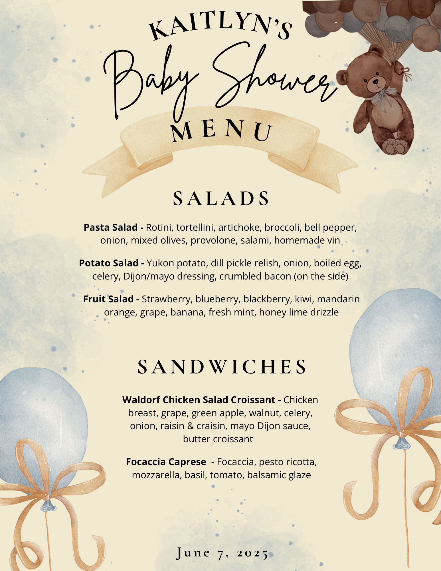 Sample Catering Menu