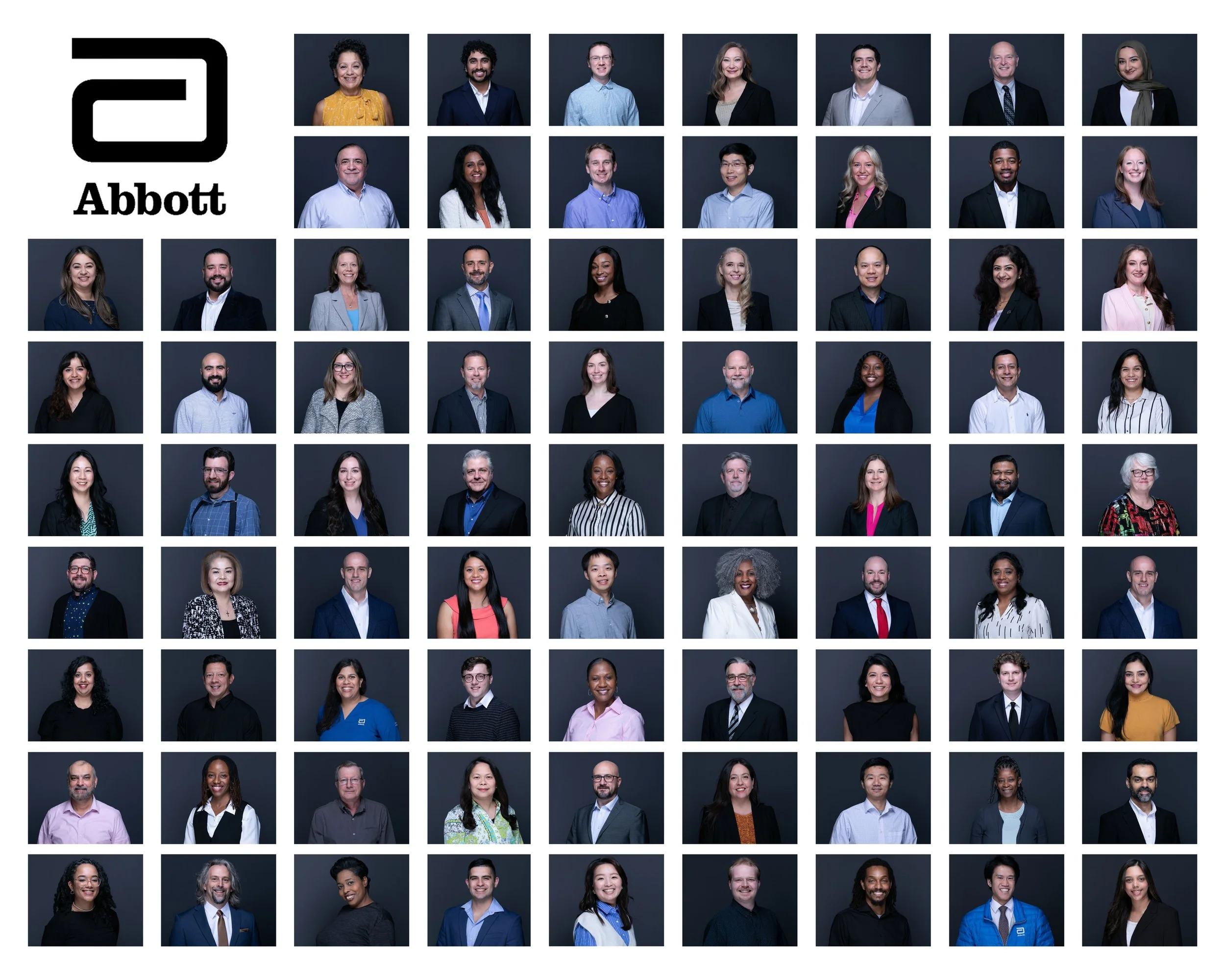 Abbott team corporate headshots taken on-location by Godoy Shots in Dallas.