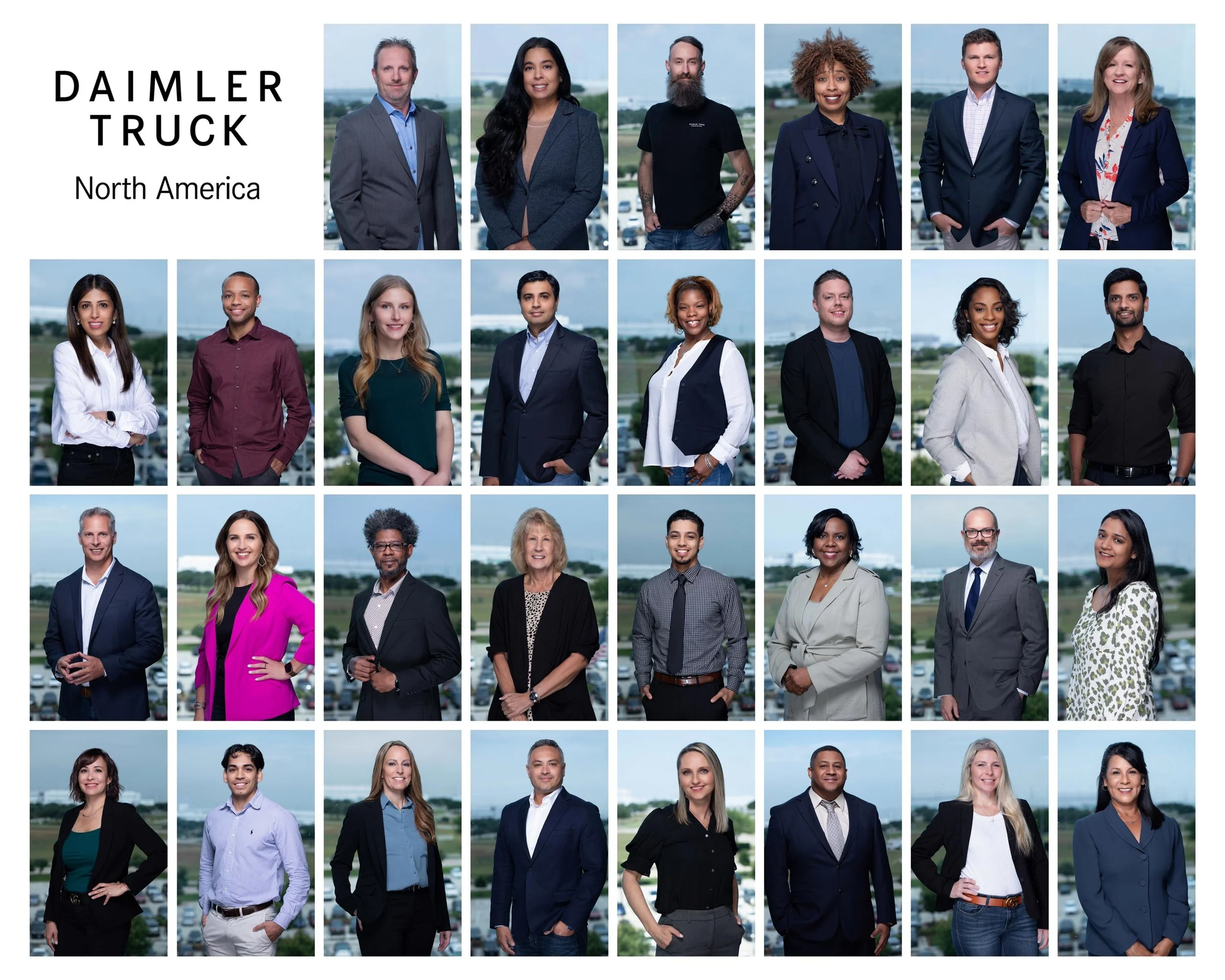 Daimler Truck team corporate headshots taken on-location by Godoy Shots in Dallas.