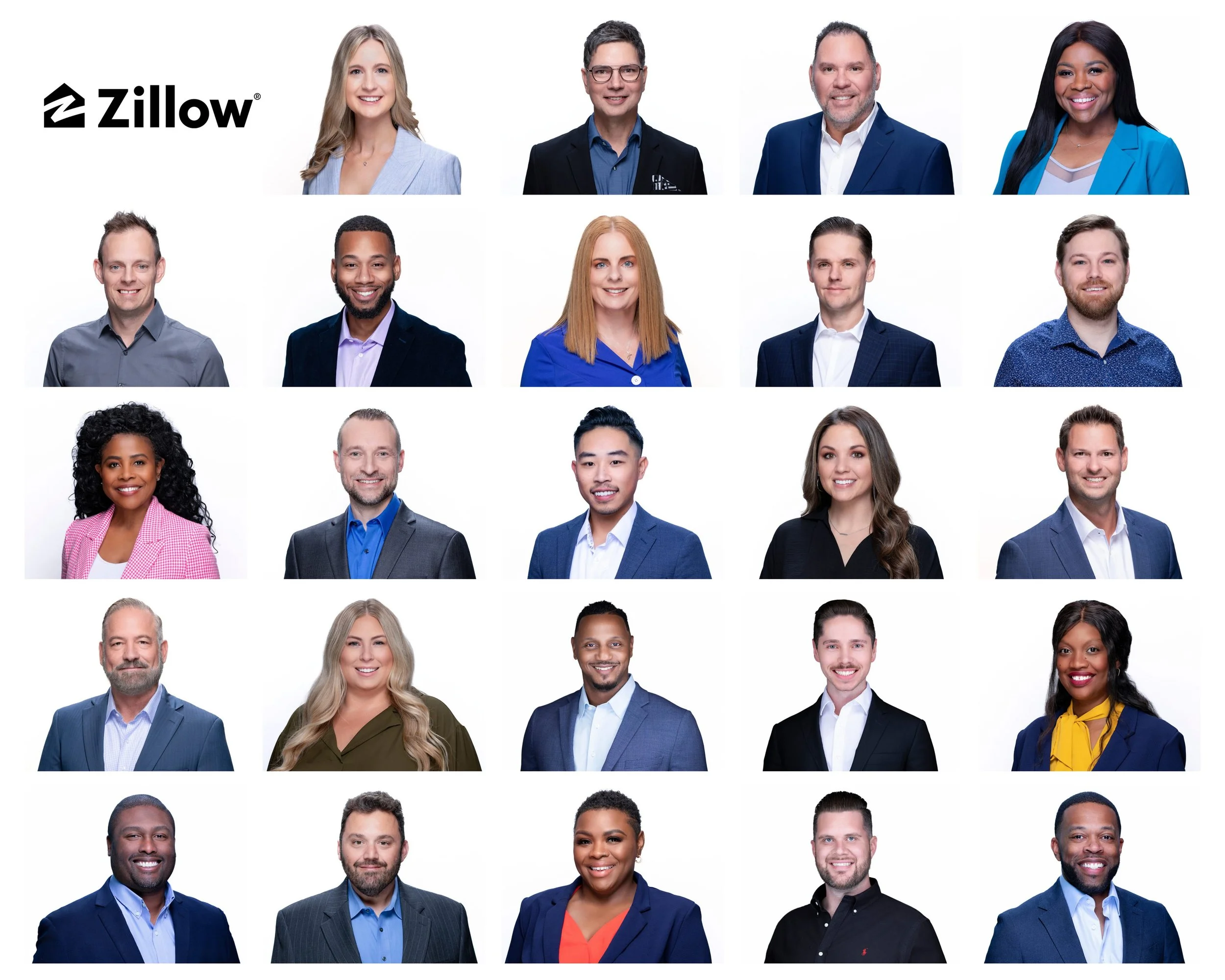 Zillow team corporate headshots taken on-location by Godoy Shots in Dallas.