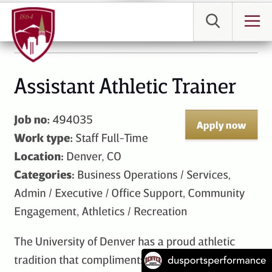 Posted @withregram &bull; @dusportsperformance Sports Medicine department has an opening! ⁣
⁣
Check the link in the bio for the official application. Deadline to apply is July 29th.⁣
⁣
#PioneerTogether #DUSportsPerformance #AthleticTraining #NowHirin